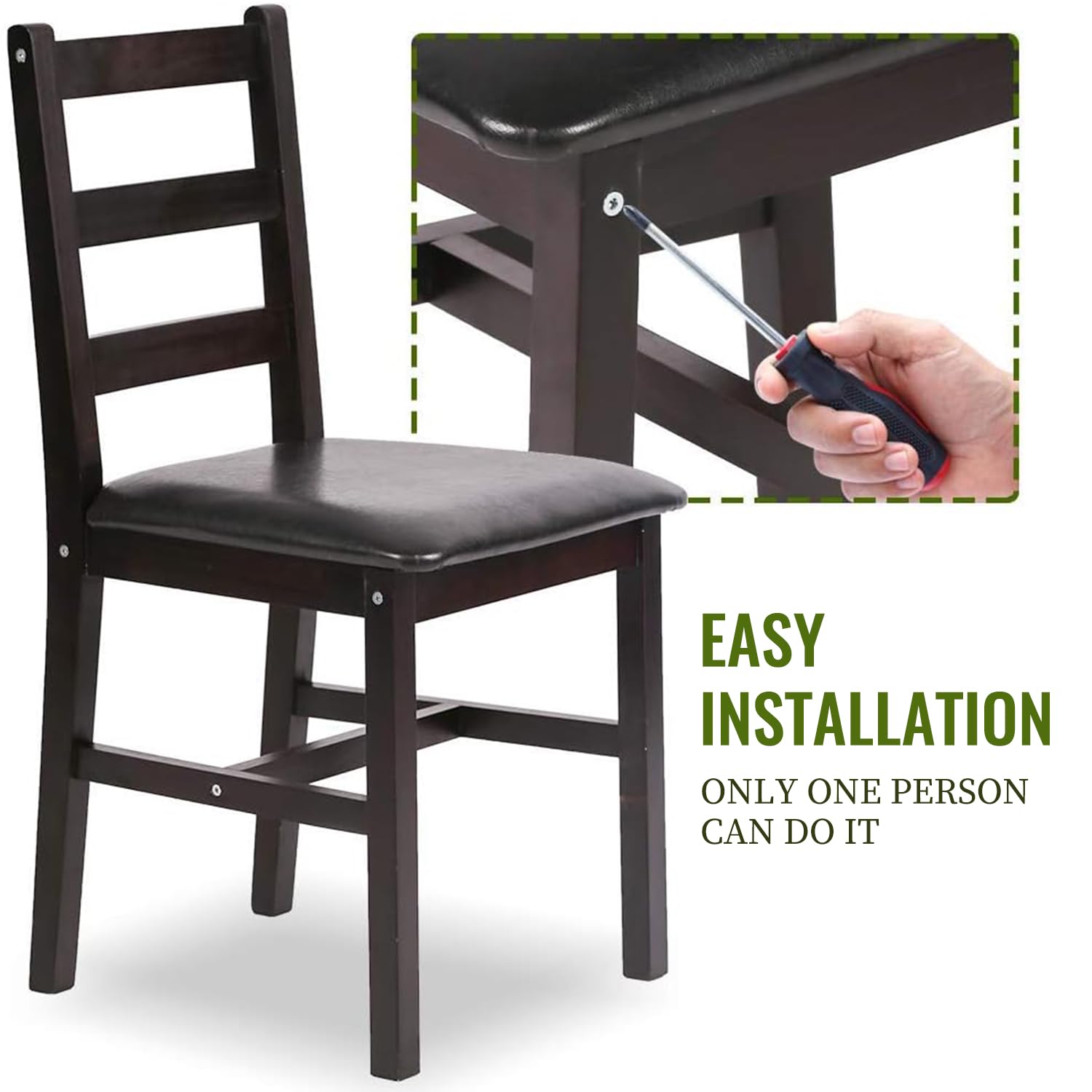 FDW 4-Piece Wooden Dining Table Set - Elegant Dark Brown Kitchen Table and Chairs for Small Spaces | Perfect for Breakfast Nooks, Apartment Dining & Cozy Family Meals