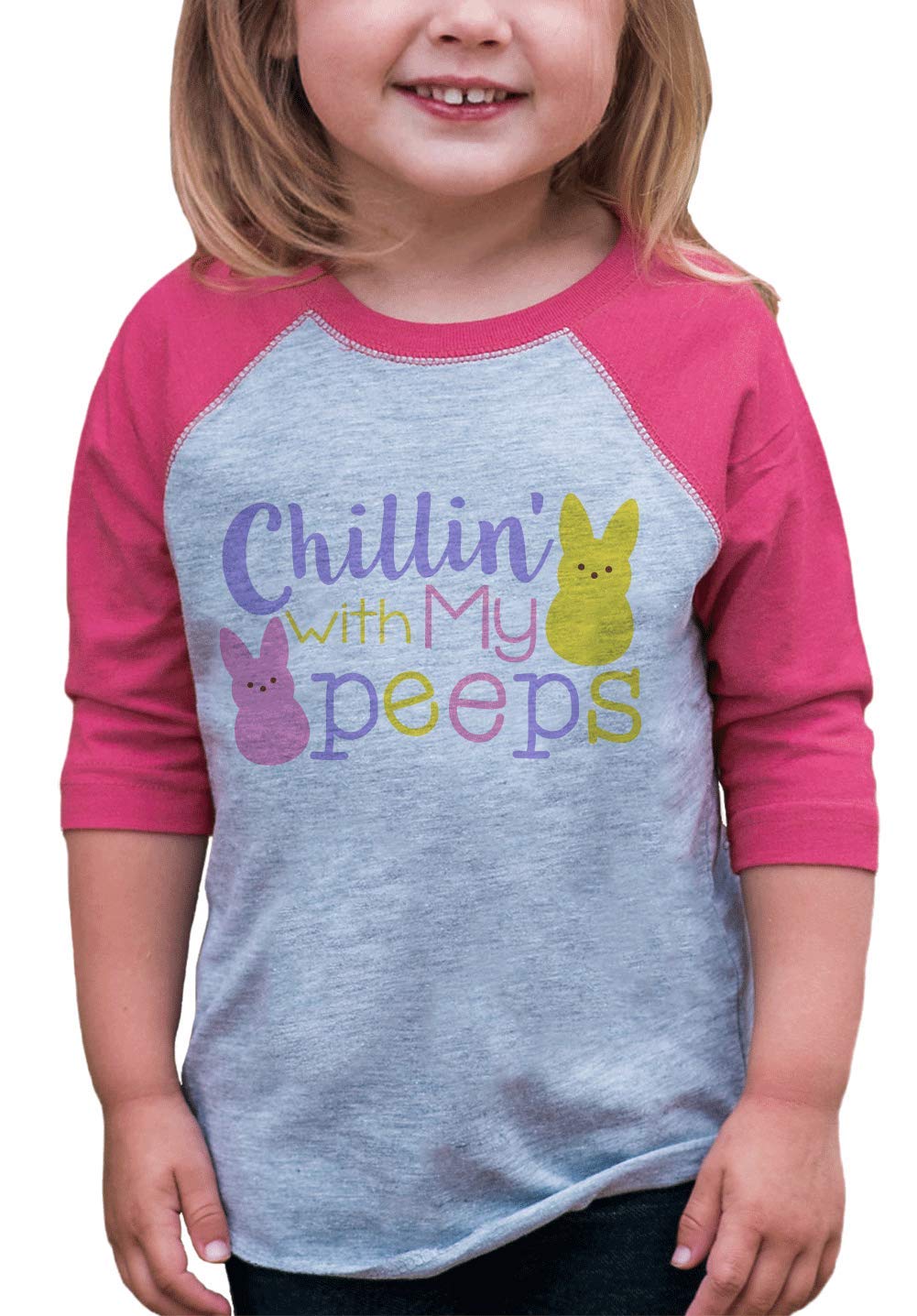 7 Ate 9 Apparel Kids Funny Easter Pink Raglan T-Shirt - Cute Easter Outfit for Boys & Girls - Perfect for Easter Egg Hunts & Spring Family Photos