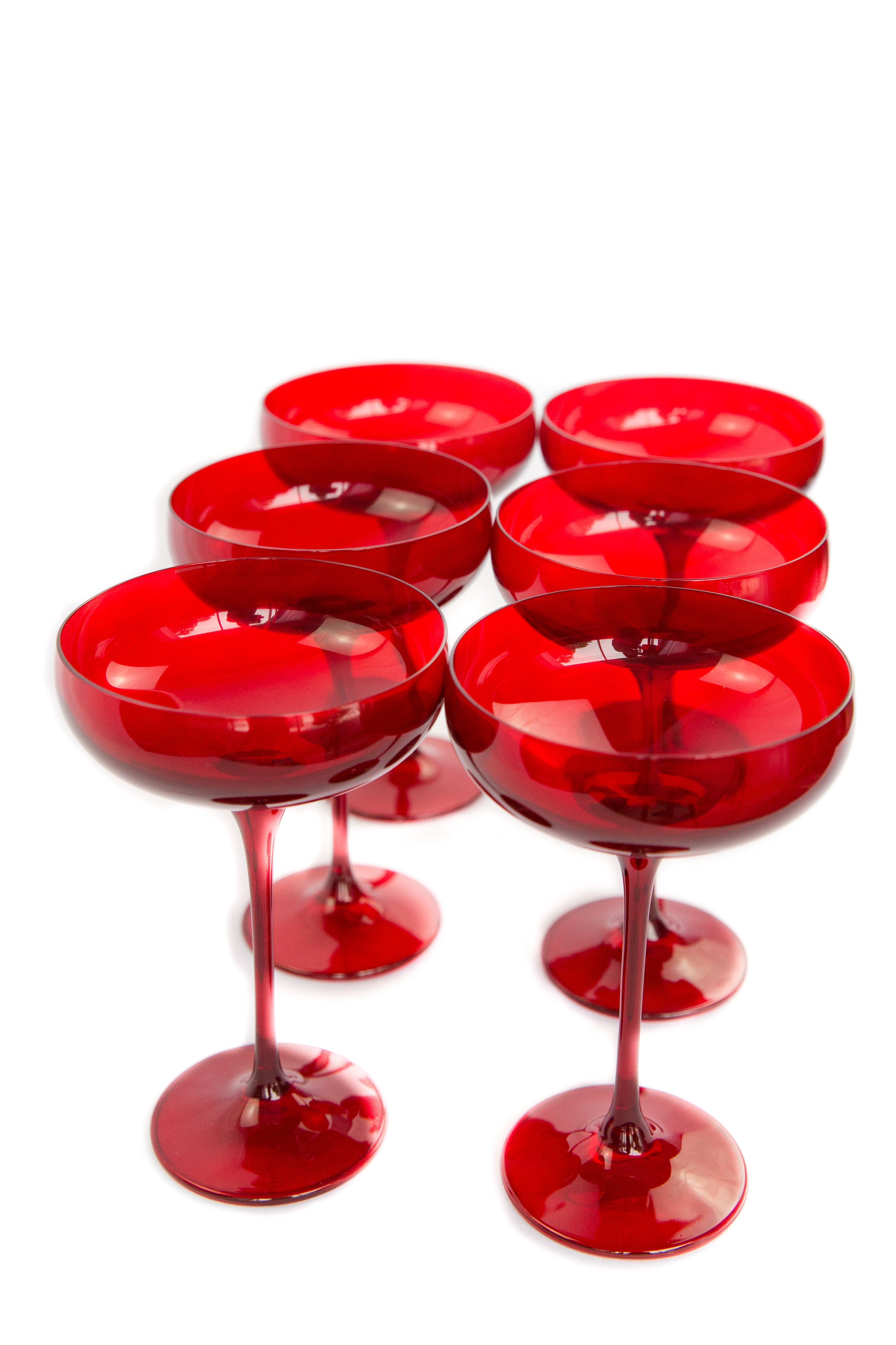 Estelle Colored Champagne Coupe Glasses - Set of 6 Elegant Red Stemware for Wedding, Party & Special Occasions