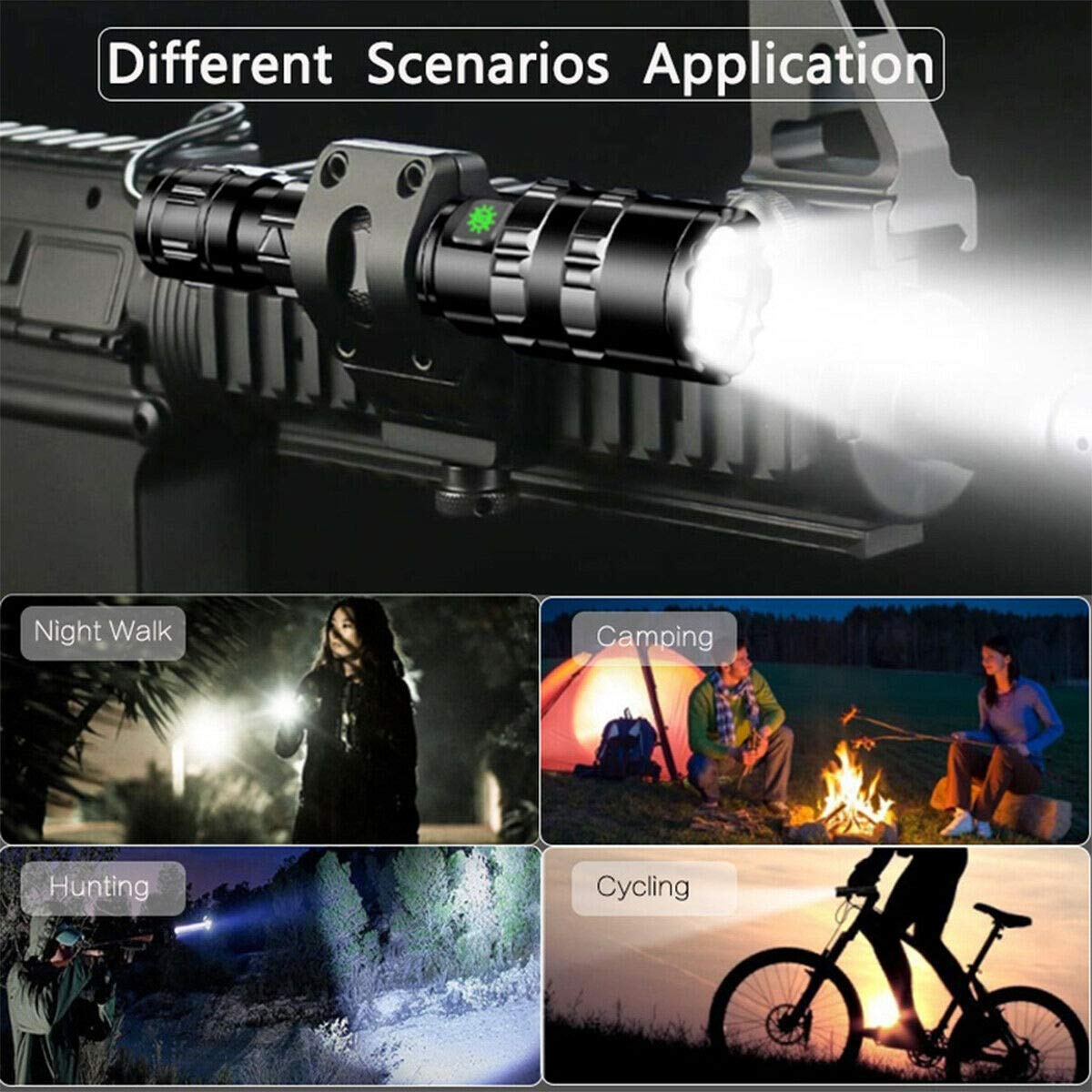 3000 Lumens Tactical Flashlight - 5 Modes LED Hunting Light with Picatinny Rail Mount, Waterproof, Remote Pressure Switch, USB Rechargeable Battery & Hex Screwdriver - Perfect for Hunting, Camping, Emergency & Outdoor Adventures
