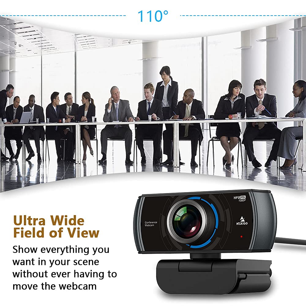 NexiGo N980P 1080P 60FPS HD Webcam with Built-in Microphone, 120° Wide Angle Lens, Software Control & Mini Tripod - Perfect for Zoom, Skype, Teams Meetings, Online Classes, Video Conferencing, and Live Streaming