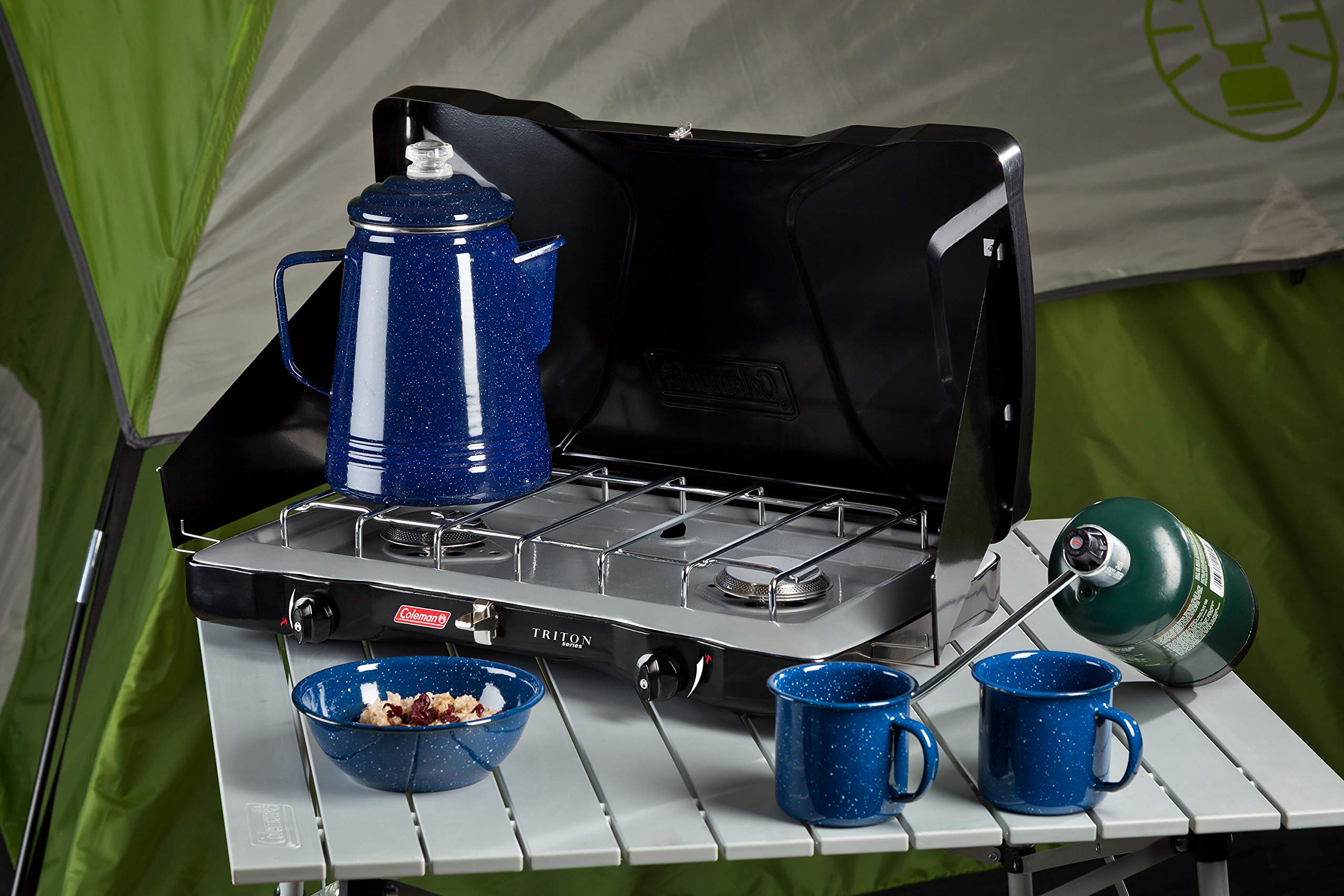 Coleman Triton 2-Burner Propane Camping Stove - Portable Outdoor Cooking for Camping, Backpacking & Picnics | High-Performance Gas Stove for RV Trips & Tailgating