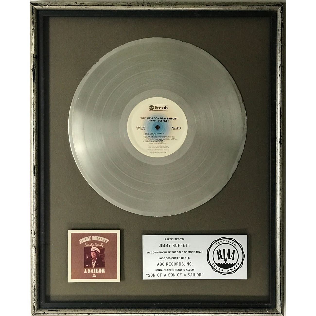 Jimmy Buffett Son Of A Son Of A Sailor RIAA Platinum LP Award - Rare Collectible Vinyl Record for Music Enthusiasts & Home Decor