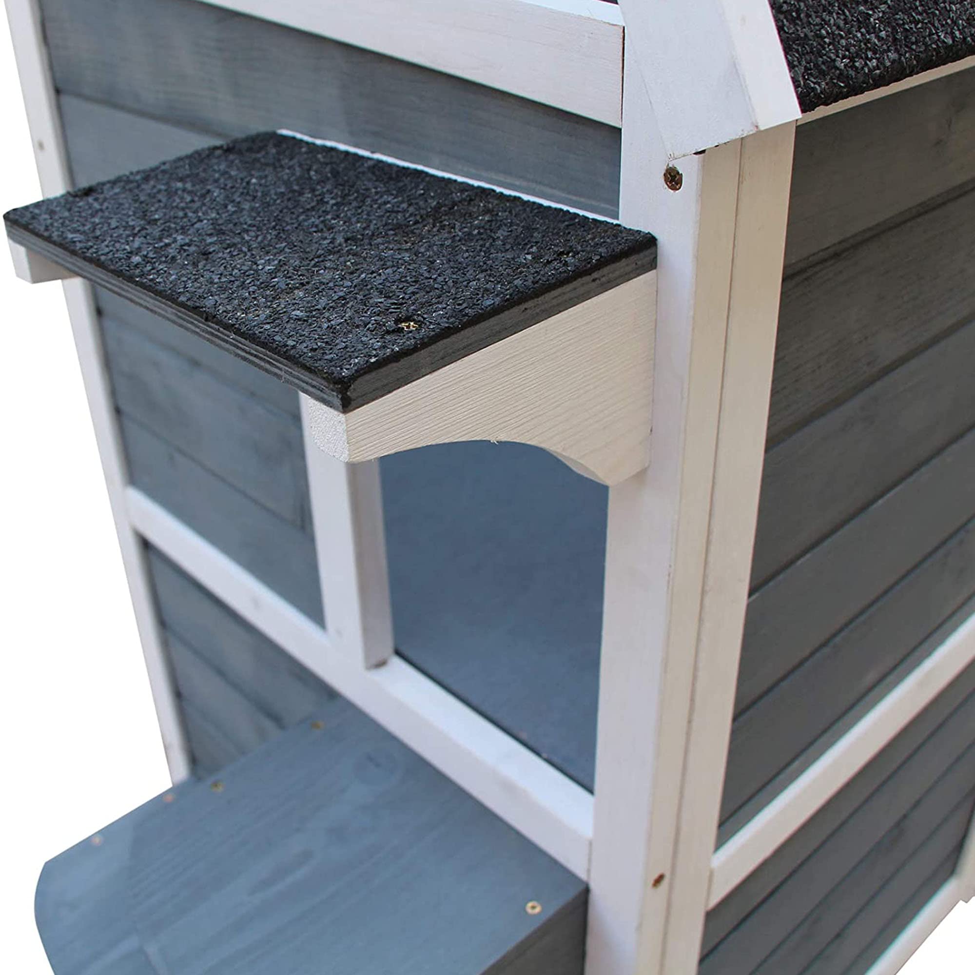 PawHut Outdoor Weatherproof 2-Story Wooden Cat House with Escape Door & Asphalt Roof - Durable Feral Cat Shelter for All Seasons (Dark Gray) | Perfect for Backyard, Garden & Outdoor Cat Protection