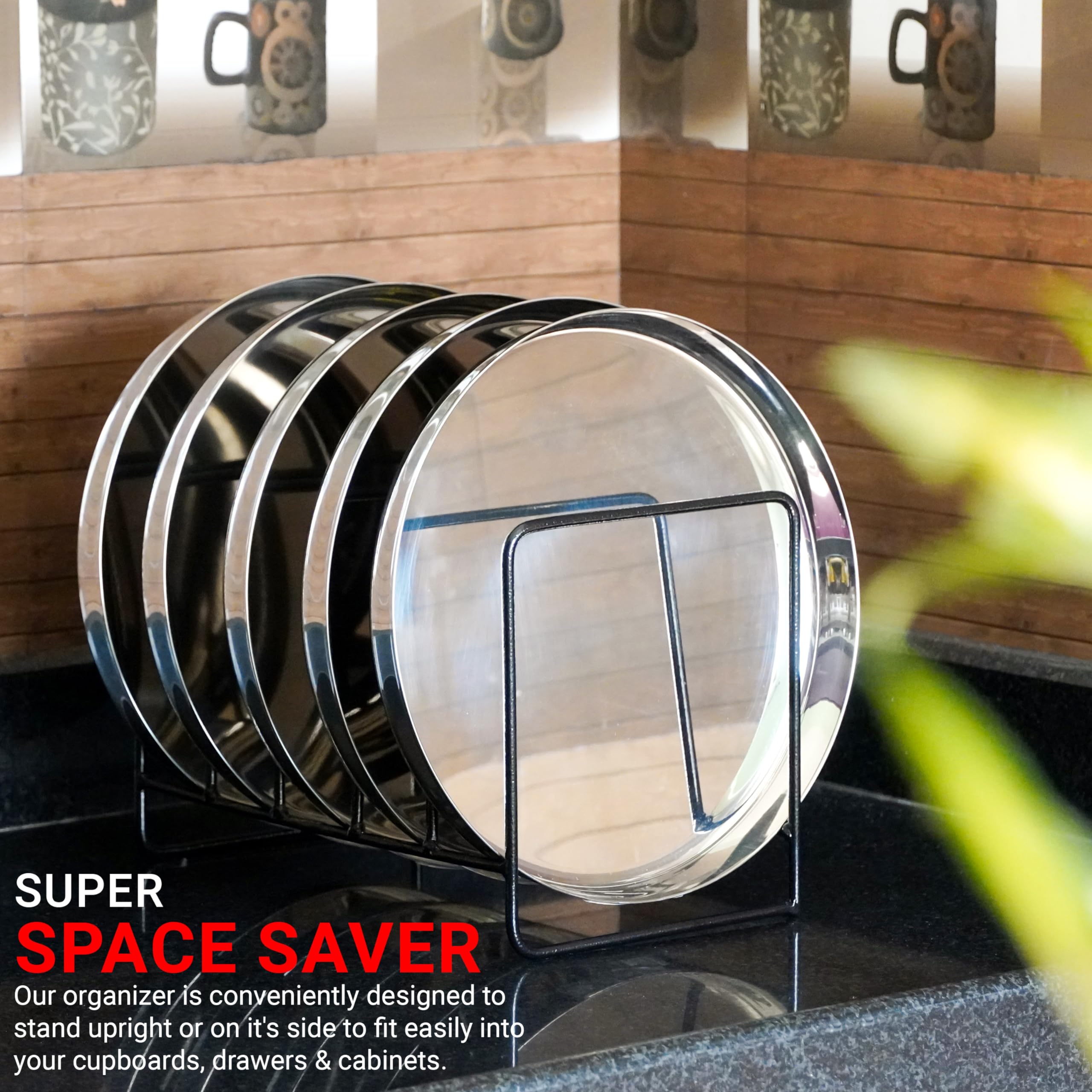 Livzing Metal Dish Rack - Over the Sink & Countertop Plate Drying Organizer with Pan/Lid Holder - Space Saving Kitchen Utensil & Chopping Board Storage - Perfect for Small Kitchens & Dining Areas (Black)