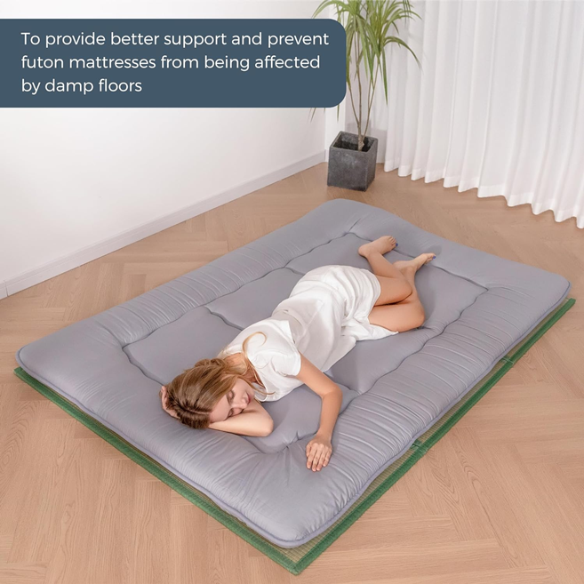 MAXYOYO Japanese Tatami Mat - 100% Natural Rush Grass, Portable & Foldable Futon Mattress for Floor Sleeping | Traditional Firm Floor Bed | Perfect for Meditation, Yoga, Guest Room & Small Space Living