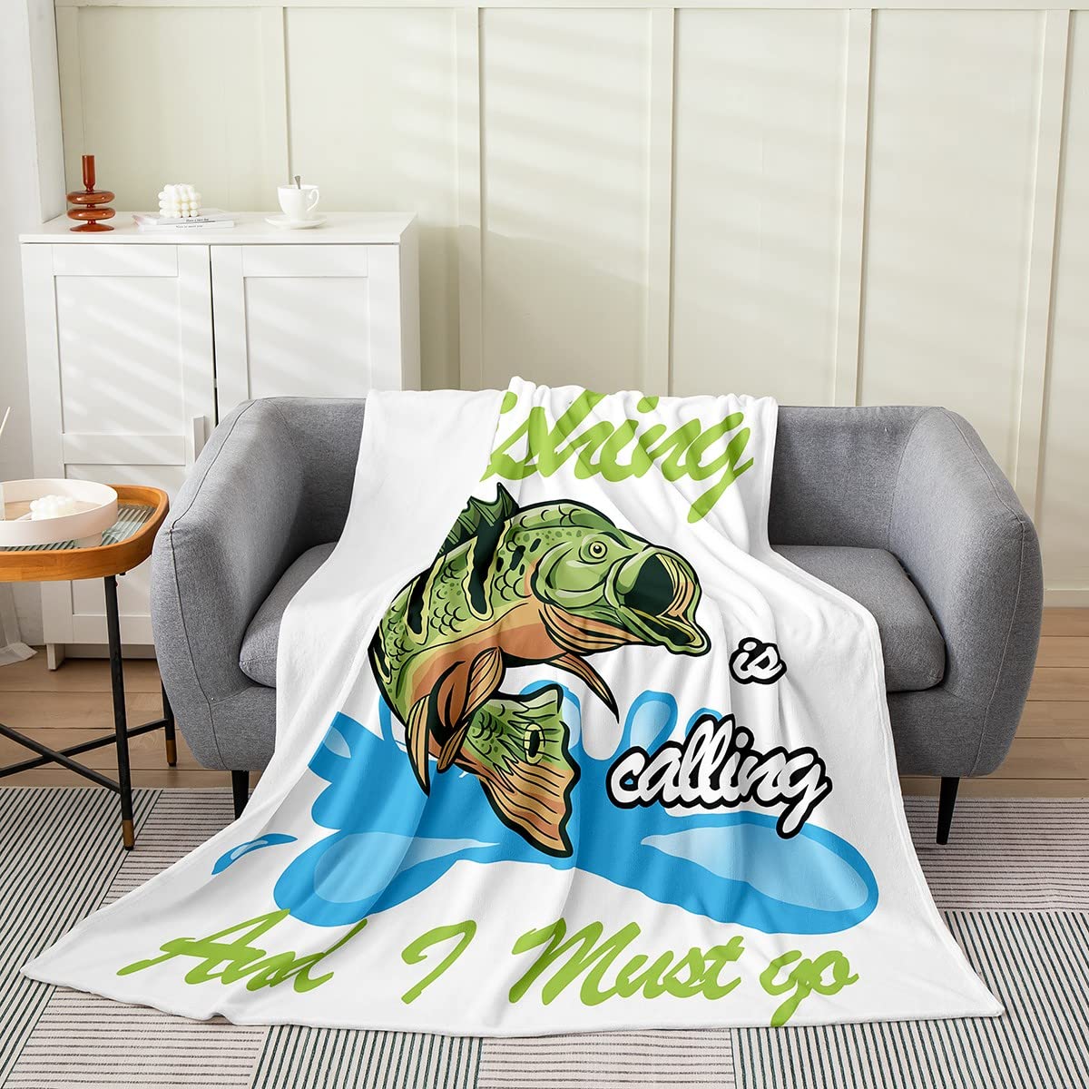 Soft Flannel Fleece Fishing Plush Throw Blanket - 60