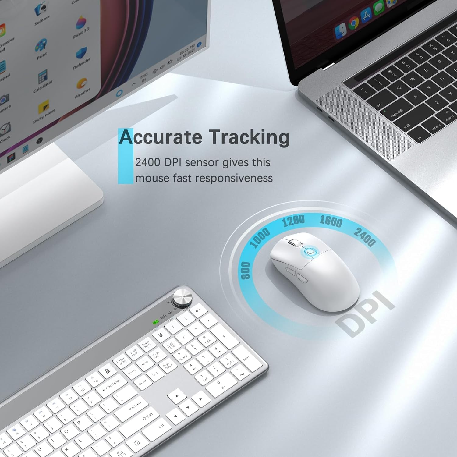 Wireless Keyboard Mouse Combo with Volume Knob - for PC/Mac/Windows - Home & Office Use