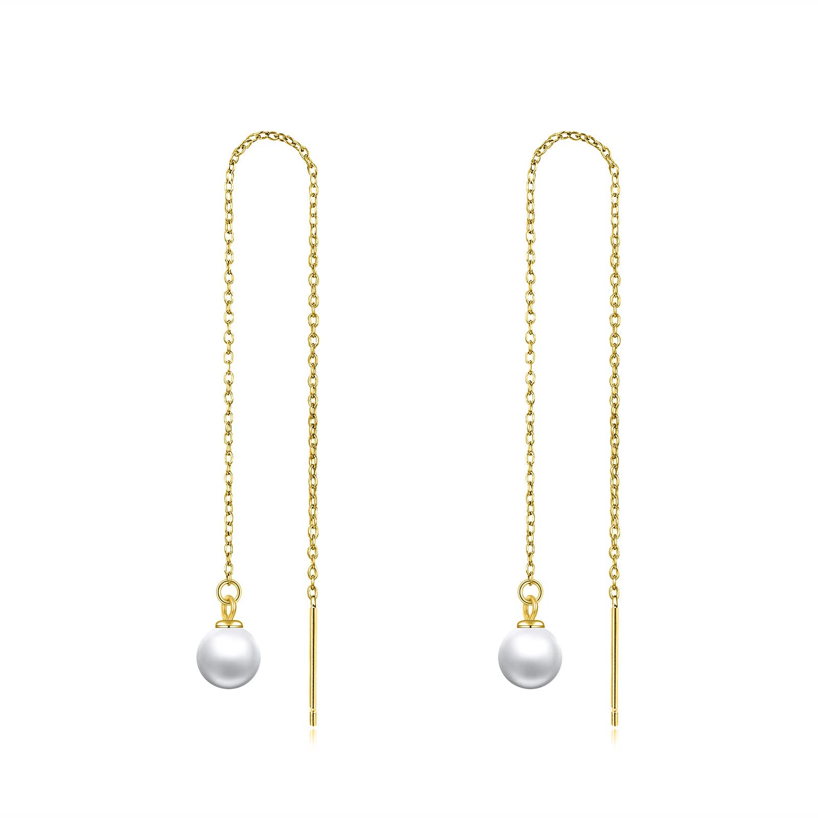 925 Sterling Silver Pearl Threader Earrings for Women - Elegant Long Piercing Tassel Drop Dangle Jewelry for Teens & Girls | Perfect for Parties, Weddings & Everyday Wear