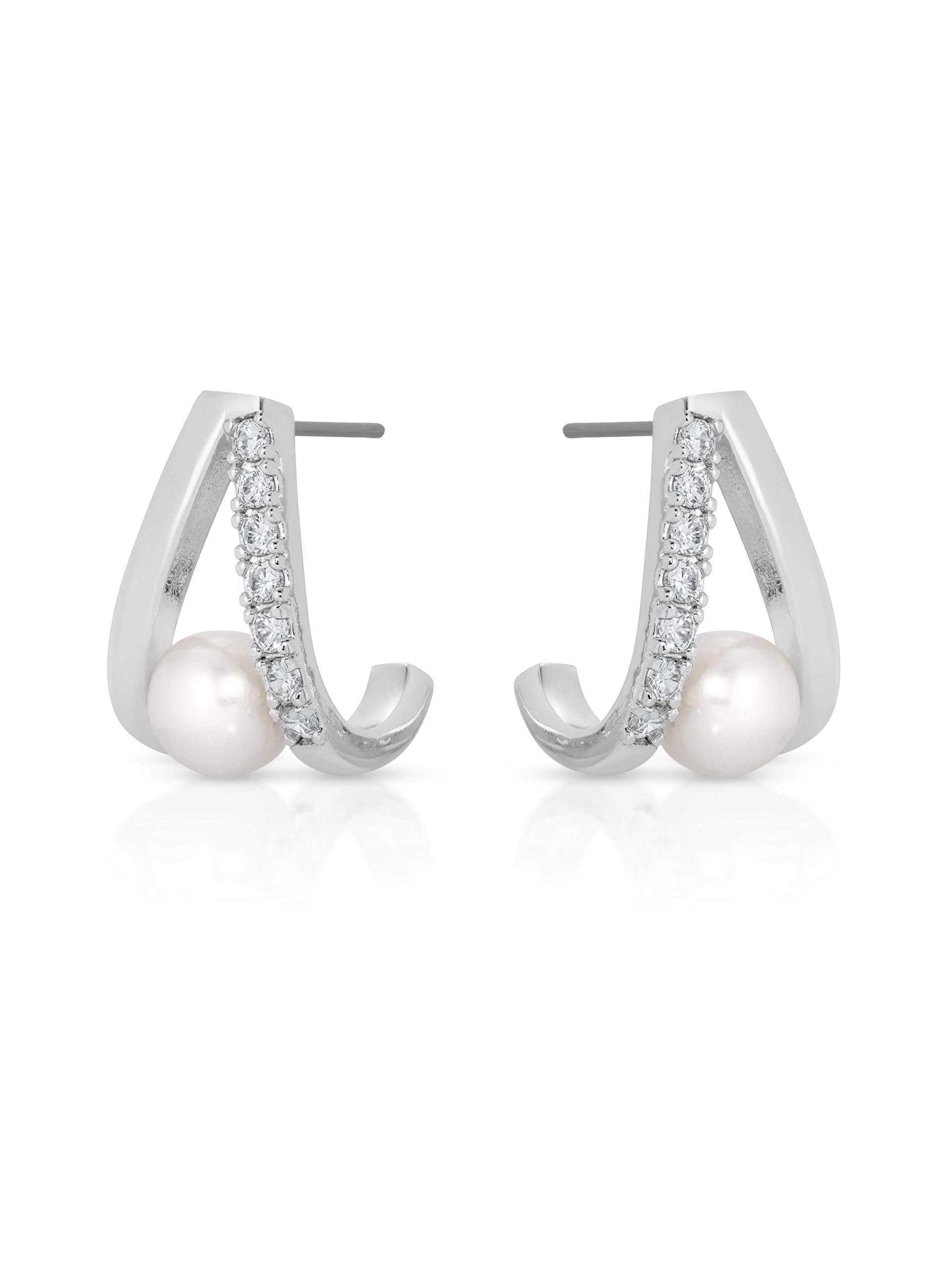 Elegant Pavé and Pearl Earrings for Women - Sterling Silver Dainty Studs - Perfect for Weddings, Parties & Everyday Wear