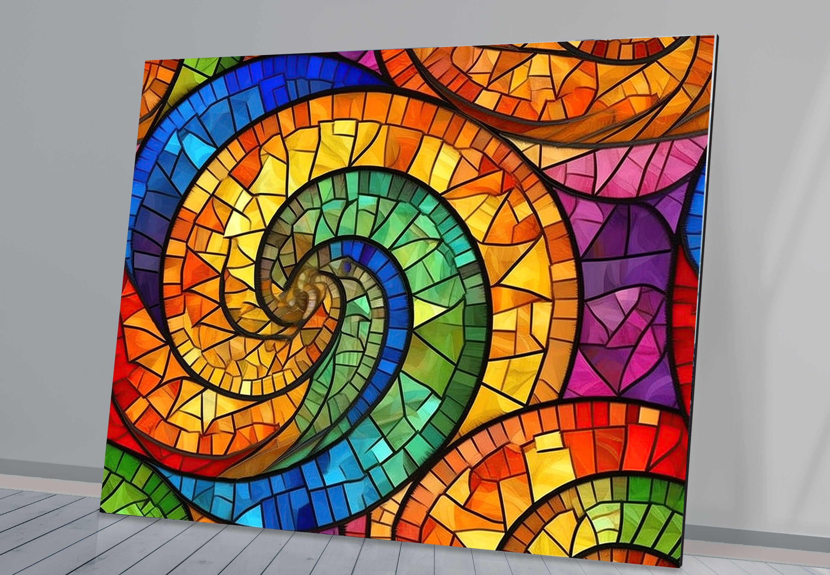 Vibrant Spiral Stained Glass Wall Art - Handmade Abstract Glass Decor for Home, Office & Meditation Spaces - Perfect for Living Room, Bedroom & Gift Giving