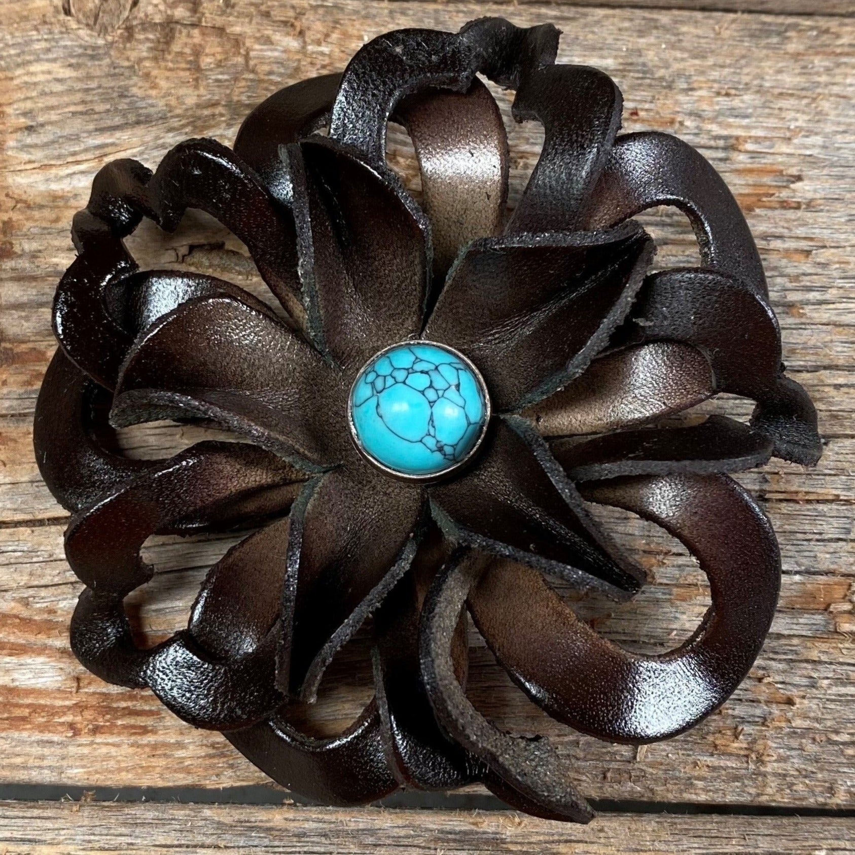 Black Lotus Flower Pendant with Round Turquoise Cabochon - Handmade Boho Jewelry for Women, Spiritual Gift & Meditation Accessory