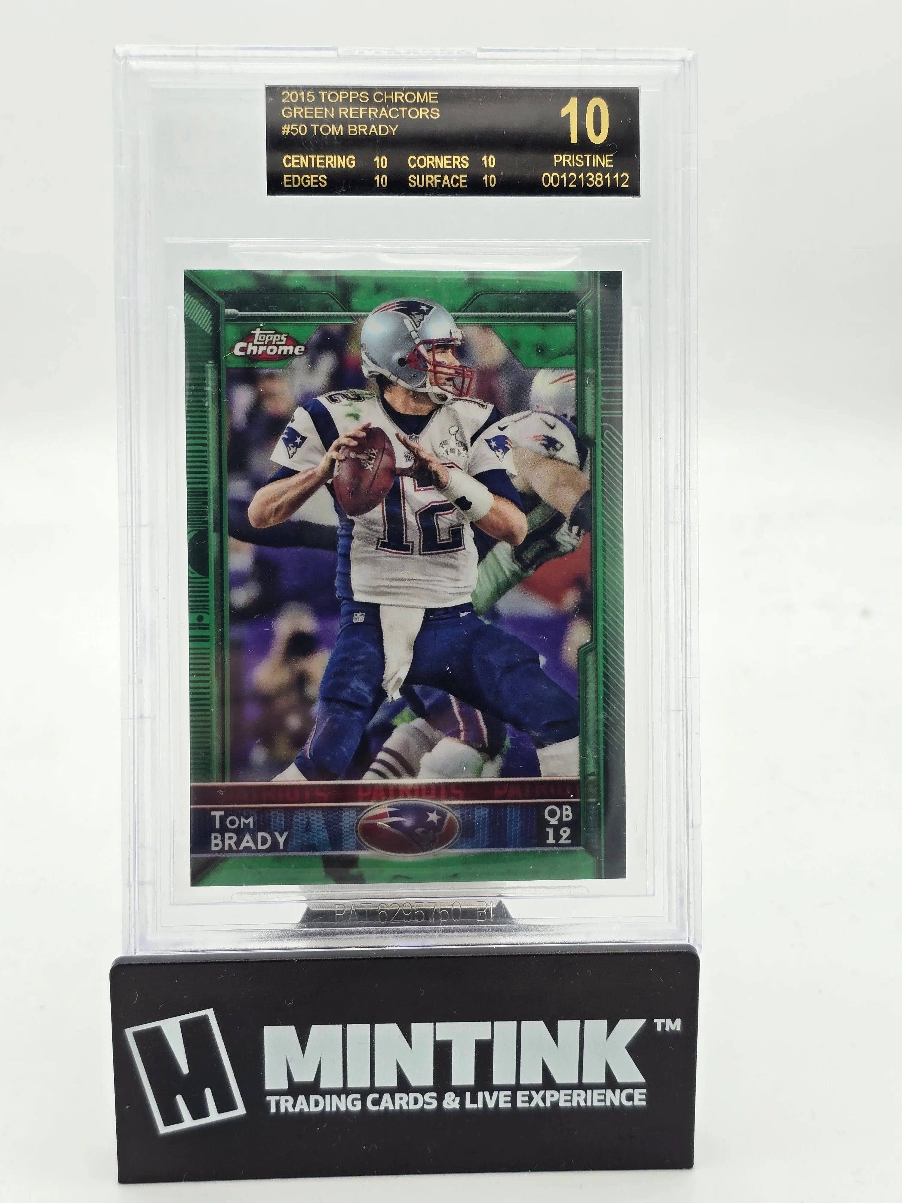 2015 Topps Chrome Football Tom Brady Green Refractor BGS 10 Black Label - Rare Graded Football Card for Collectors & Sports Memorabilia Enthusiasts - Perfect for Display, Investment, and Gifting