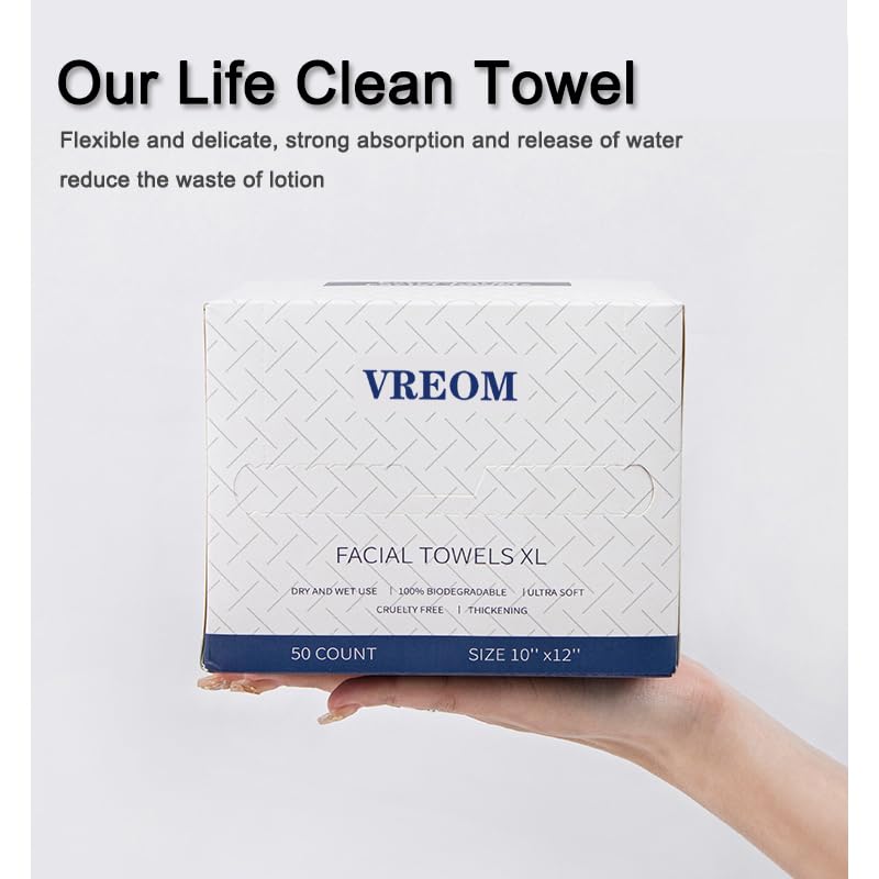 XL Skin Clean Towels - 50 Count Biodegradable Disposable Face Towels | Super Soft & Thick Makeup Remover Washcloths | Perfect for Travel, Gym & Daily Skincare Routine