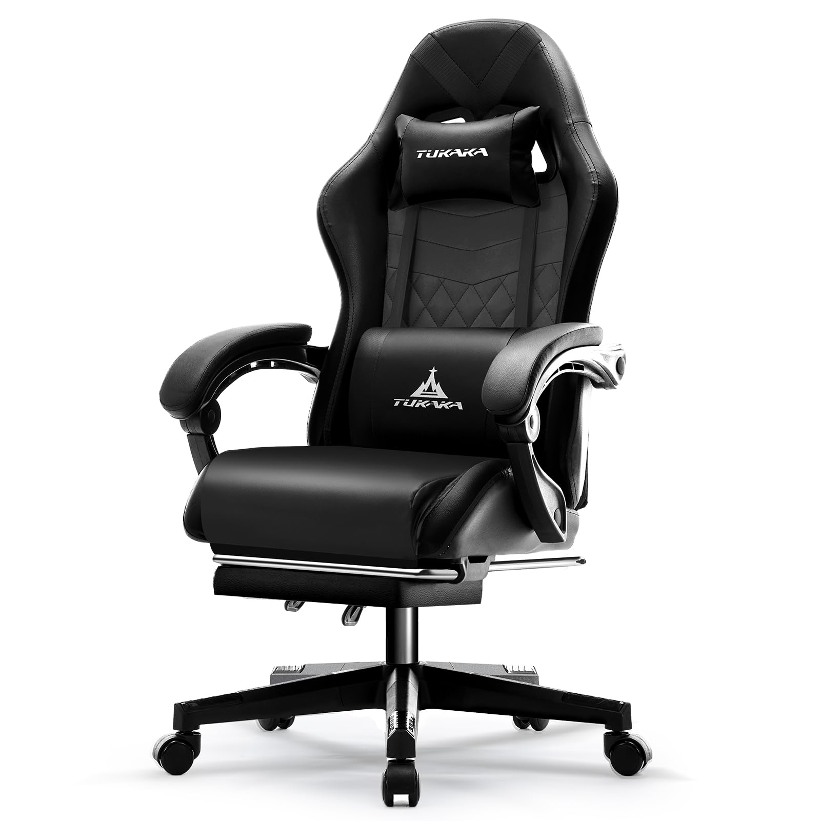 Premium Ergonomic Gaming Chair with Massage, Footrest & Adjustable Lumbar Support - Reclining Leather Office Desk Chair for PC Gamers - Perfect for Esports, Streaming & Long Work Sessions - Black