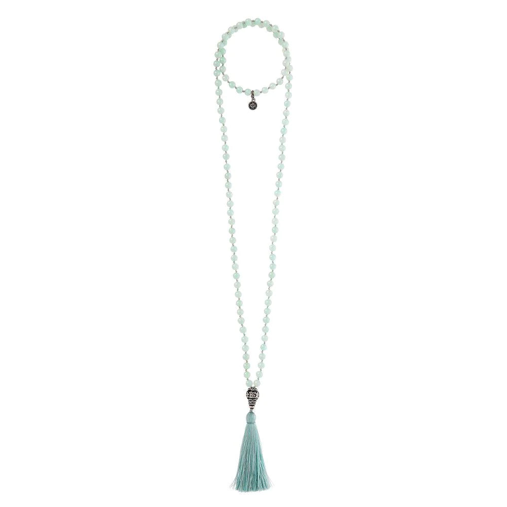 Amazonite Gemstone Mala Beads - 108 Healing Meditation Prayer Necklace for Yoga, Mindfulness & Spiritual Balance