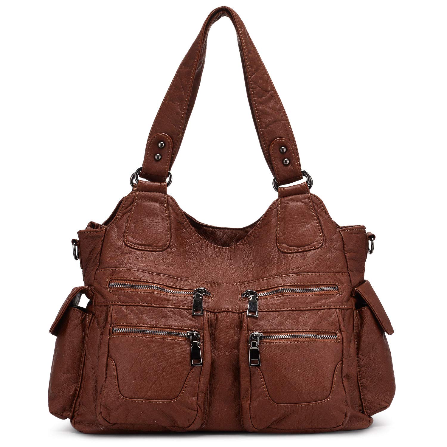 BAIGIO Women's Soft Washed Leather Hobo Shoulder Bag - Crossbody & Top Handle Purse with Detachable Strap - Stylish Handbag for Work, Travel & Everyday Use