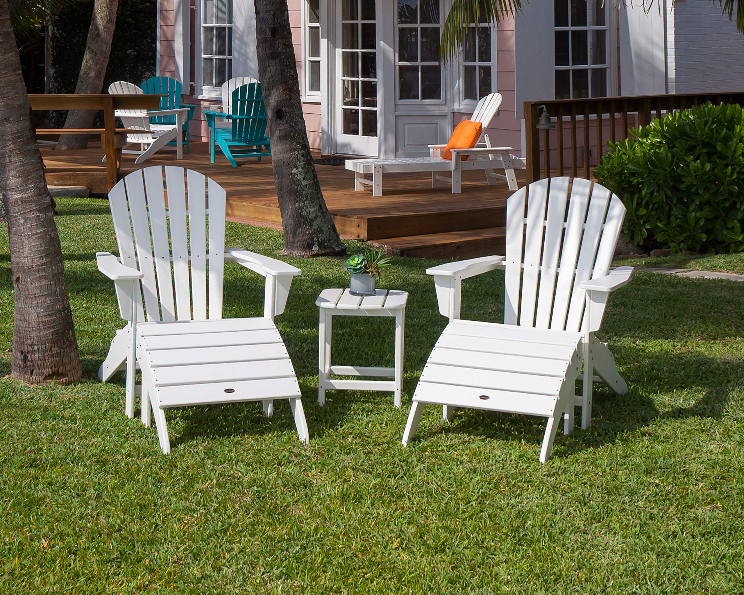 POLYWOOD South Beach 5-Piece Adirondack Chair Set with Side Table & Ottomans - Outdoor Patio Furniture for Poolside, Garden, and Backyard Relaxation