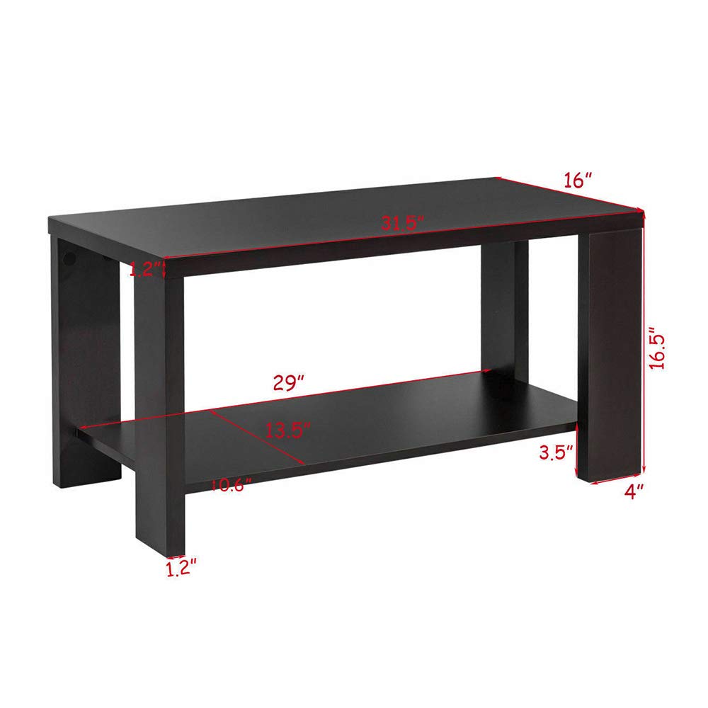 Dark Brown Coffee Wood Rectangular Cocktail Table with Storage Shelf - 31.5