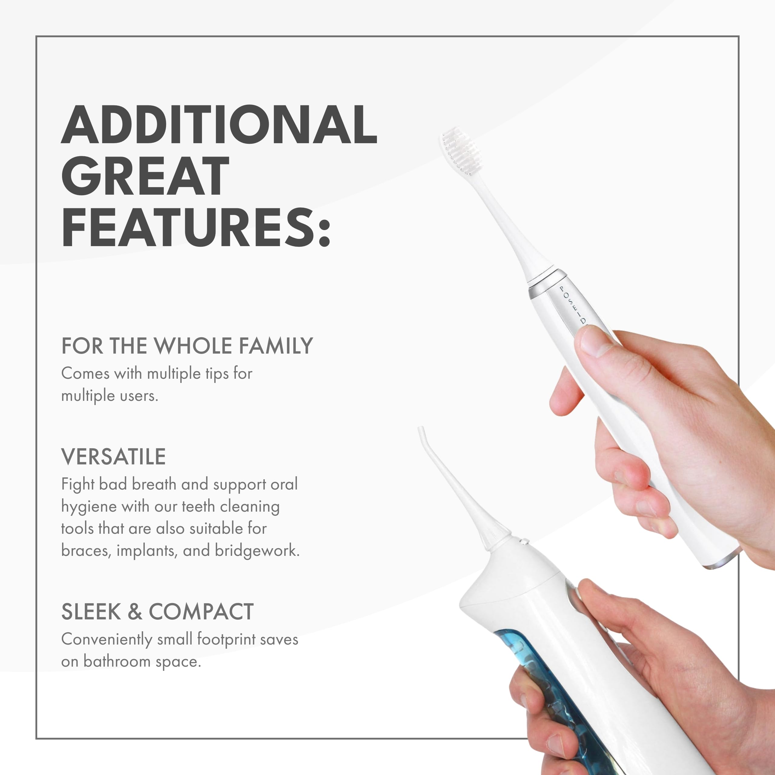 ToiletTree Poseidon Rechargeable Sonic Toothbrush & Water Flosser Combo - Electric Toothbrush with Oral Irrigator for Healthy Gums & Fresh Breath - Includes 4 Brush Heads & 3 Water Jet Tips - Perfect for Travel, Home & Family Dental Care