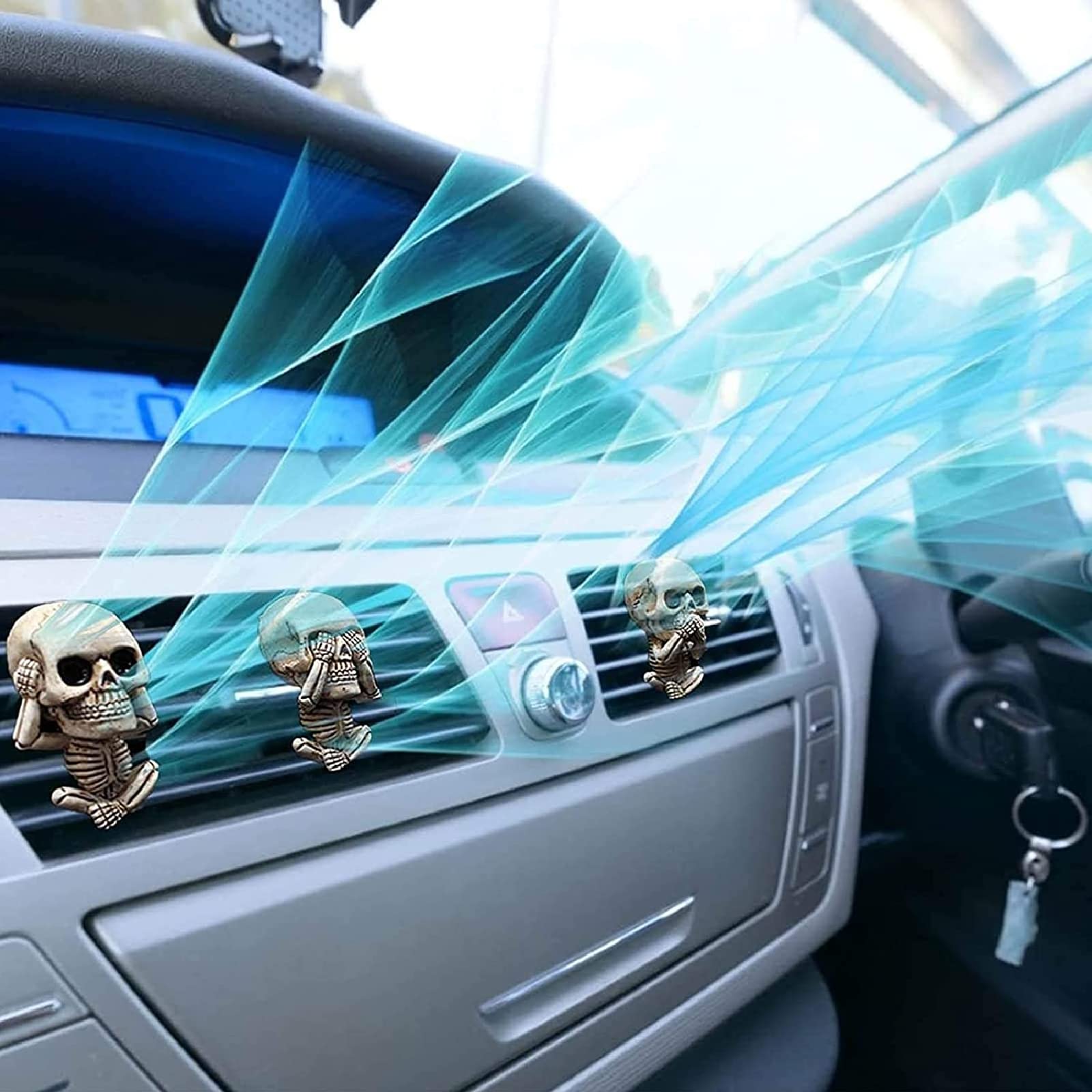 Skull Car Air Freshener Vent Clip - 3 Pack for Car Lovers - Halloween & Xmas Gift