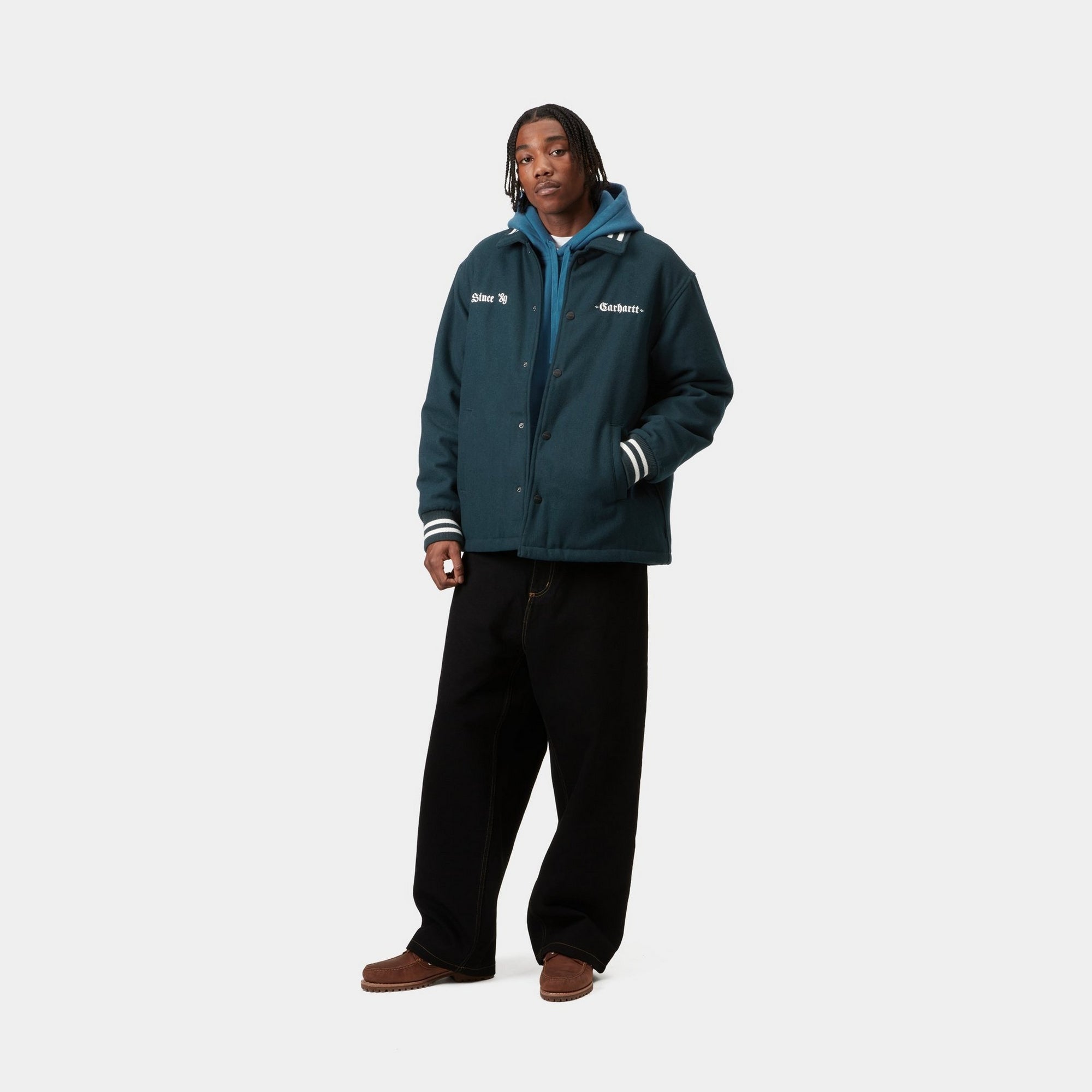 Premium Wool Coach Jacket for Men & Women - Water-Resistant Deep Lagoon Blue Outerwear | Perfect for Casual Wear, Outdoor Activities & Fall Layering