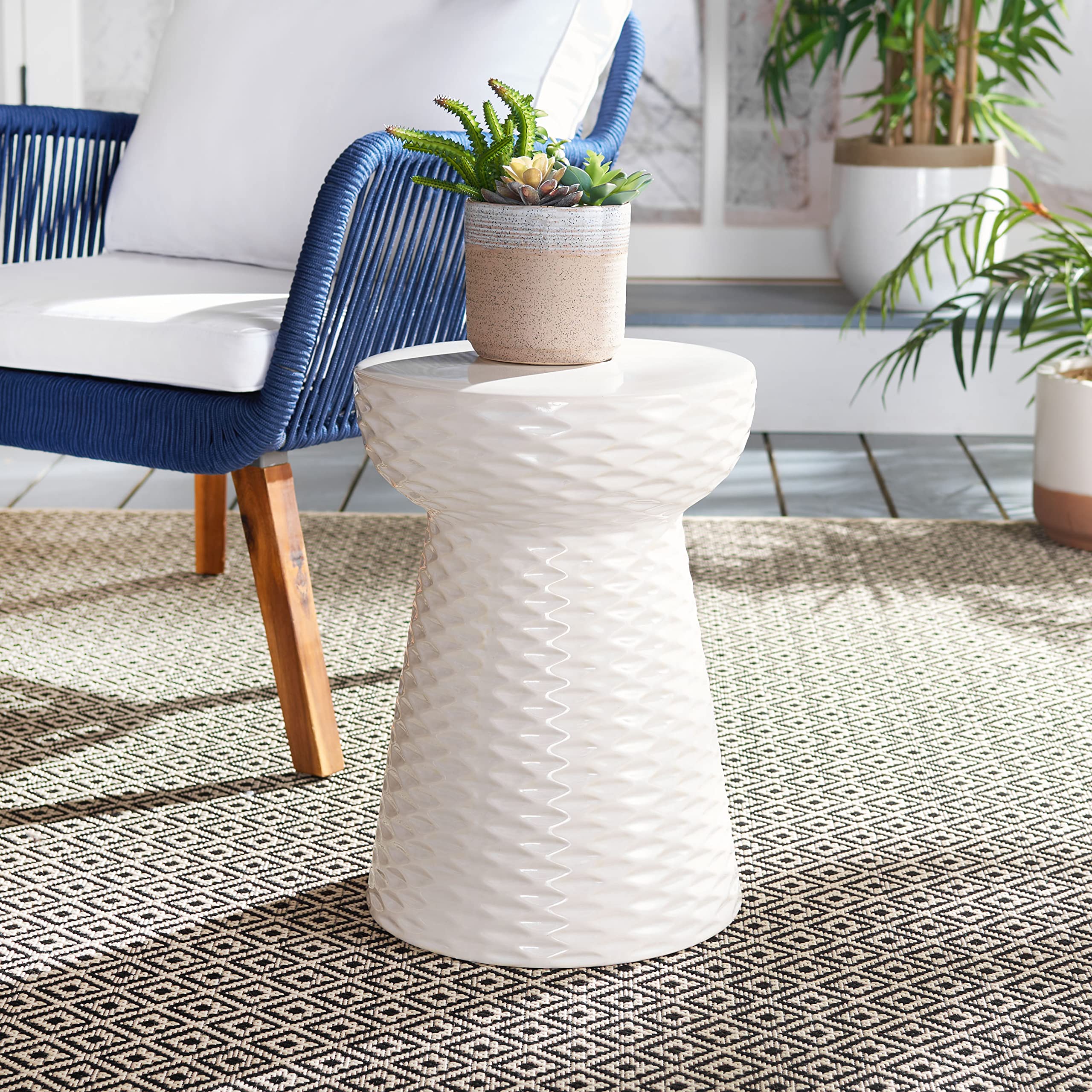 Safavieh Daphne Glazed Ceramic Garden Stool - Cream Decorative Accent for Outdoor Patio, Indoor Living Room & Entryway Decor
