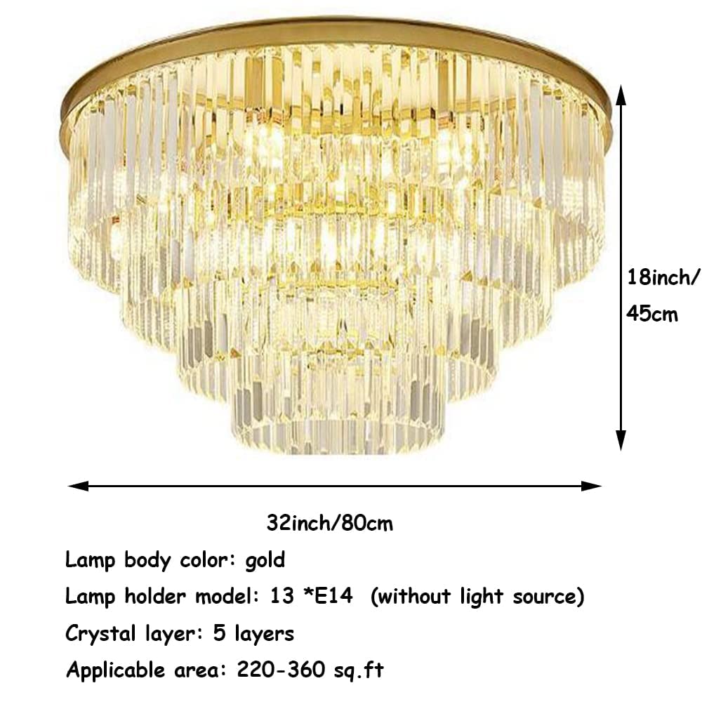 31.5'' Modern Gold Crystal Chandelier - 5-Tier Adjustable Height Pendant Light with 13 Lights for Dining Room, Living Room & Entryway | Elegant Ceiling Lighting for Home Decor, Weddings & Luxury Interiors