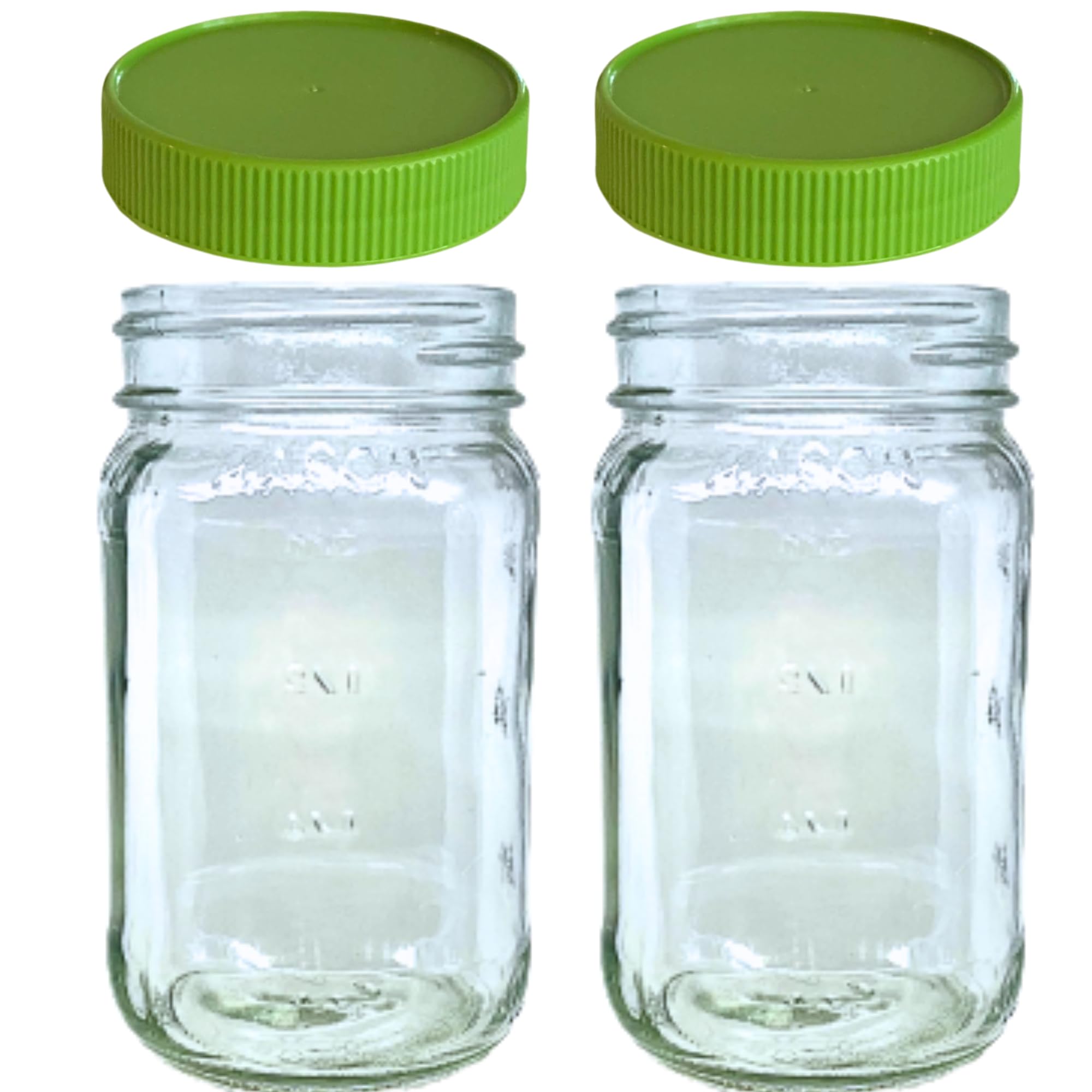 Premium Glass Mason Jars with Airtight Storage Lids - 16oz Regular Mouth BPA-Free Jars (Green Lids) - Made in USA - Perfect for Canning, Food Storage & DIY Crafts