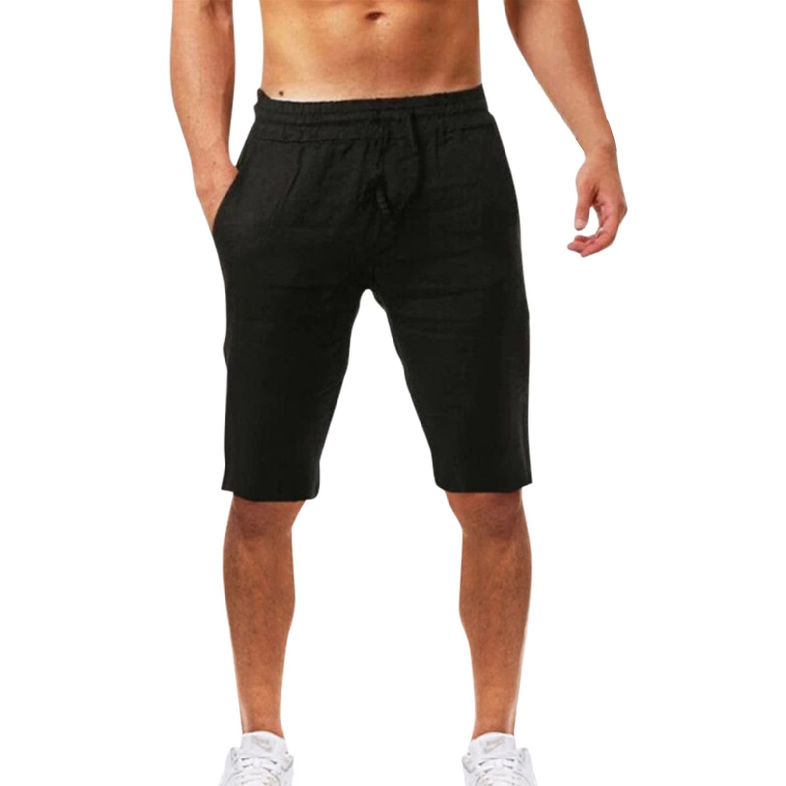 Breathable Cotton & Linen Men's Casual Summer Shorts - Comfortable Solid Color Athletic Shorts for Outdoor Sports, Gym, and Beach Activities