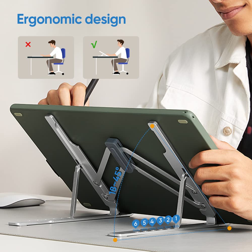 XPPen Adjustable Aluminum Drawing Tablet Stand - Portable Silver Holder for 10-15.6