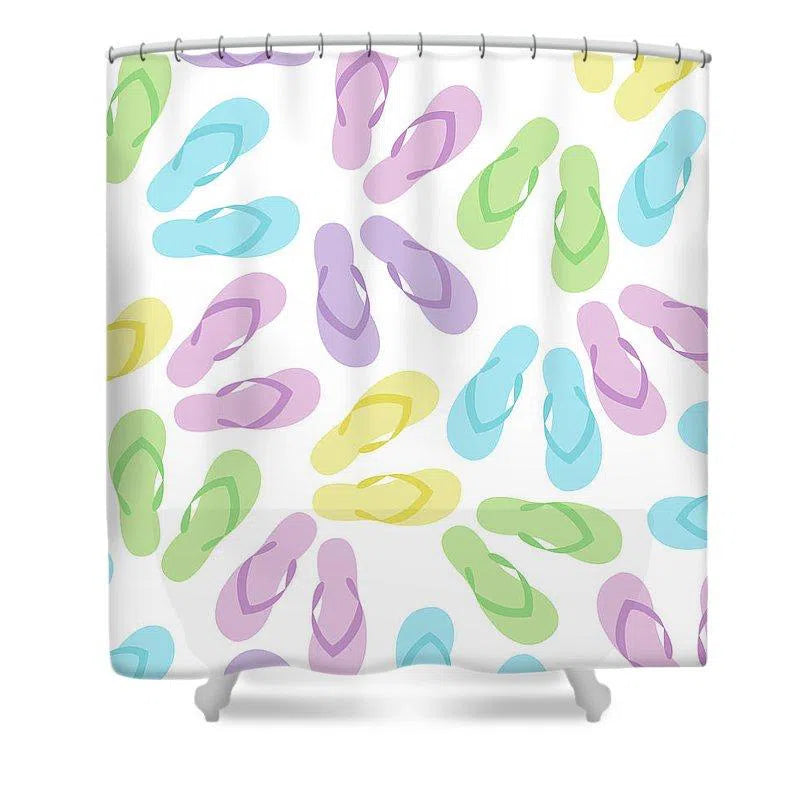 Flip Flop Galore Shower Curtain - Waterproof Bathroom Decor with Fun Summer Design - Perfect for Beach House, Poolside, or Tropical Bathroom Theme