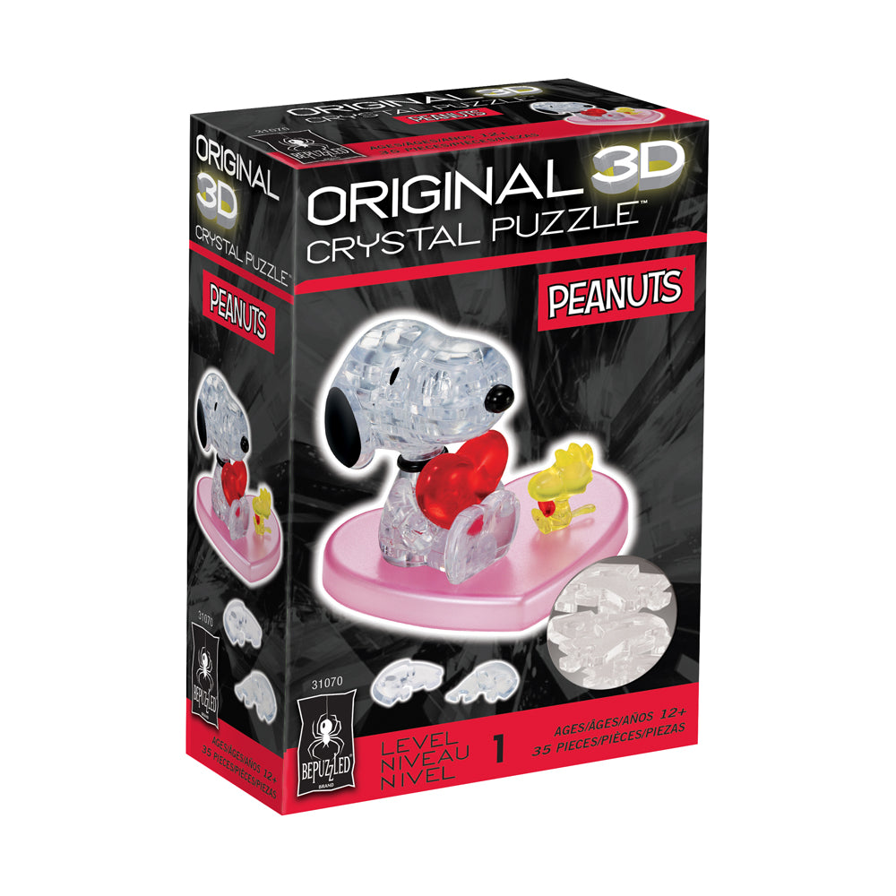 BePuzzled Peanuts Snoopy & Woodstock 3D Crystal Puzzle - 35 Piece Brain Teaser for Adults & Kids | Fun Family Game Night Activity & Collectible Gift