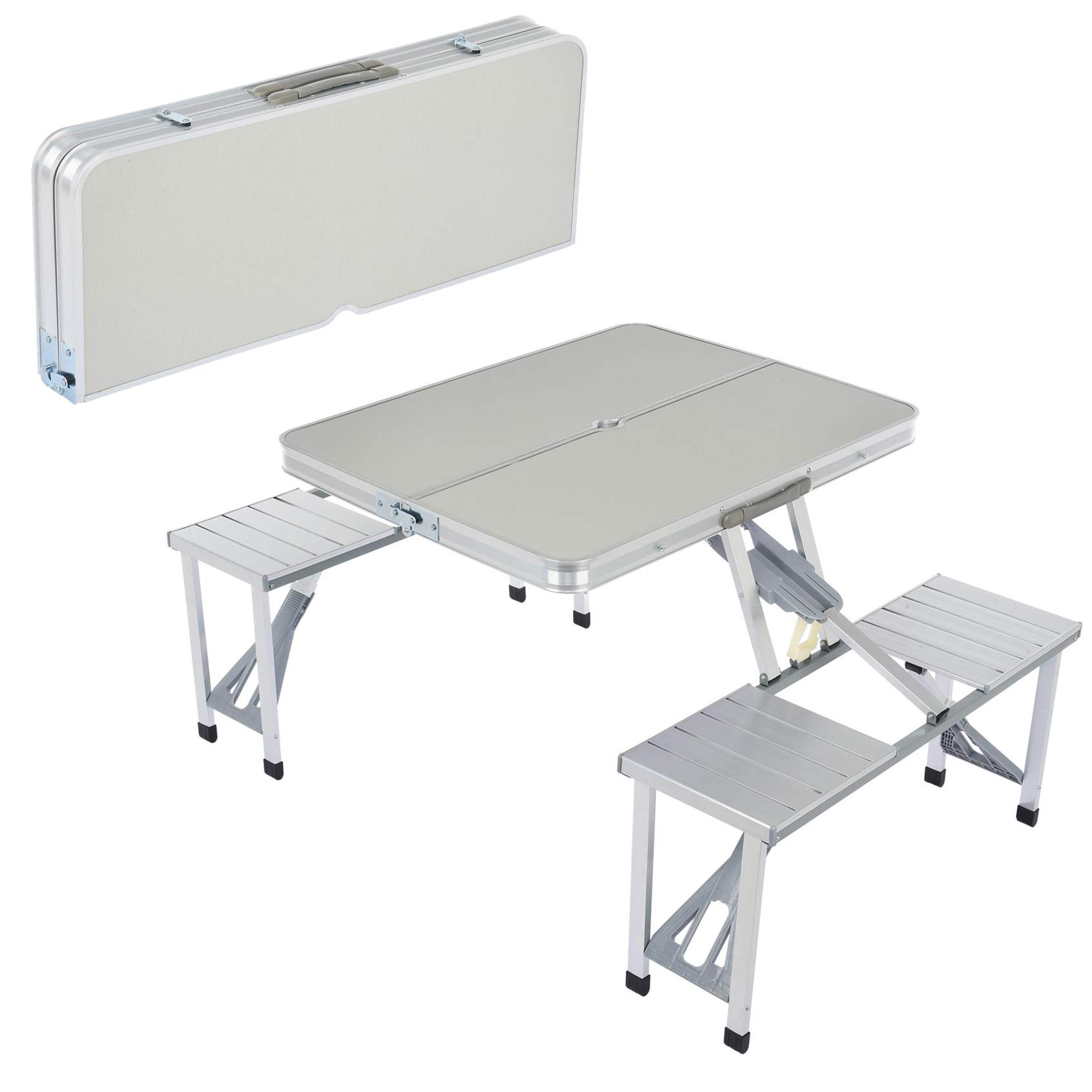 Foldable Outdoor Dining Set - 4-Piece Patio Table and Chairs for Garden, Lawn, Poolside - Portable Silver Aluminum Furniture for Backyard, Balcony & Terrace BBQs