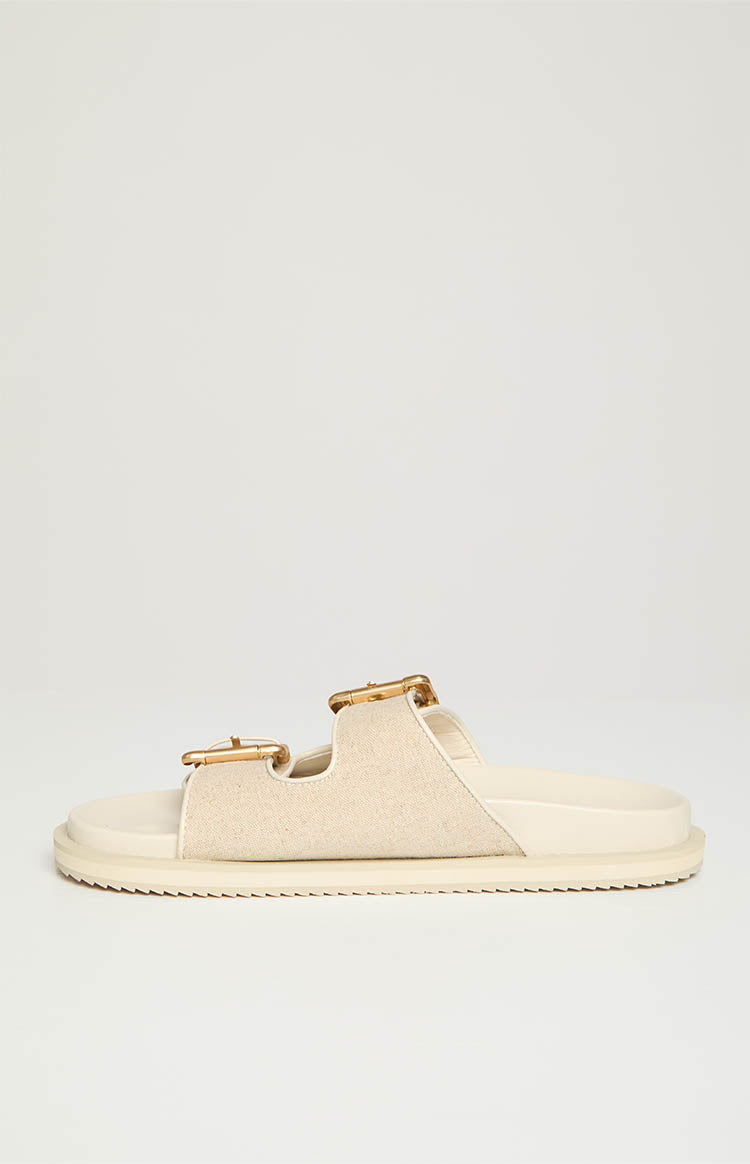 Billini Tenzin Cream Linen Slides - Comfortable Summer Sandals for Women, Breathable House Slippers, Casual Beach Slides for Outdoor & Indoor Use