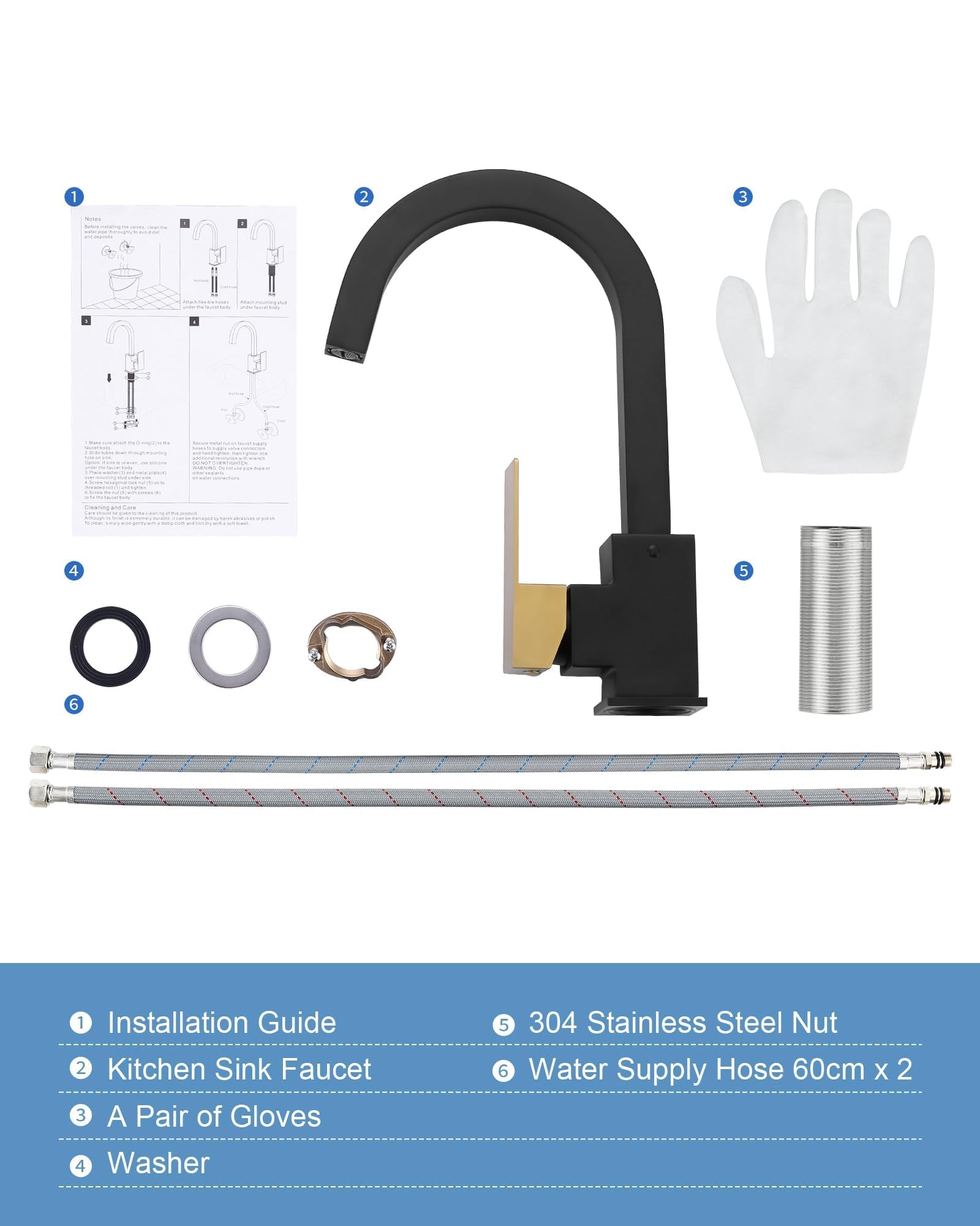 Black Gold Single Hole Bar Sink Faucet - Stainless Steel Wet Bar Faucet with Single Handle for Kitchen, Bathroom, RV & Restroom Sinks - Rust-Resistant Square Design - Perfect for Small Spaces, Outdoor Bars & Compact Kitchens