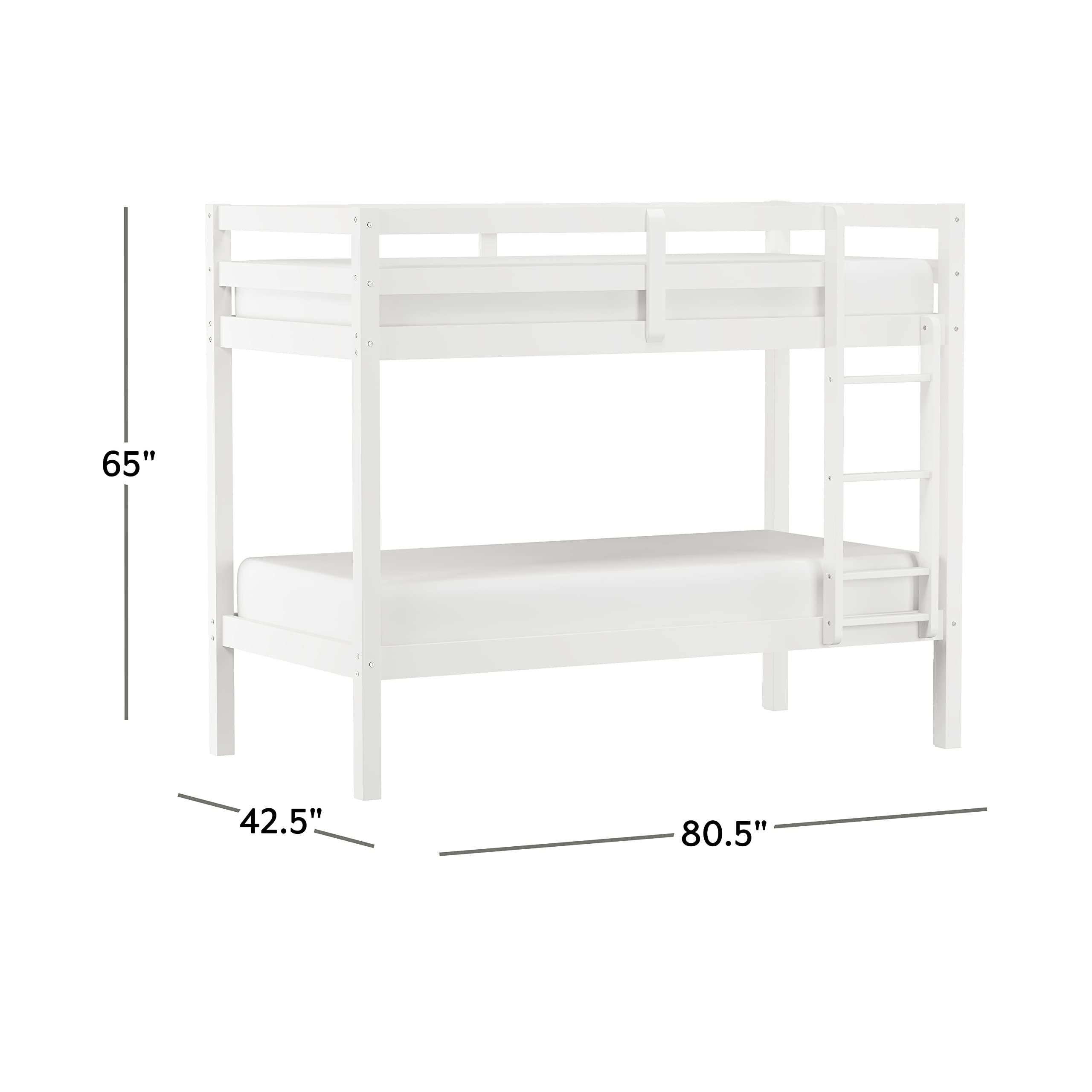 Hillsdale Caspian Twin Over Twin Bunk Bed for Kids and Teens - White | Space-Saving Kids Bedroom Furniture for Small Rooms & Shared Spaces