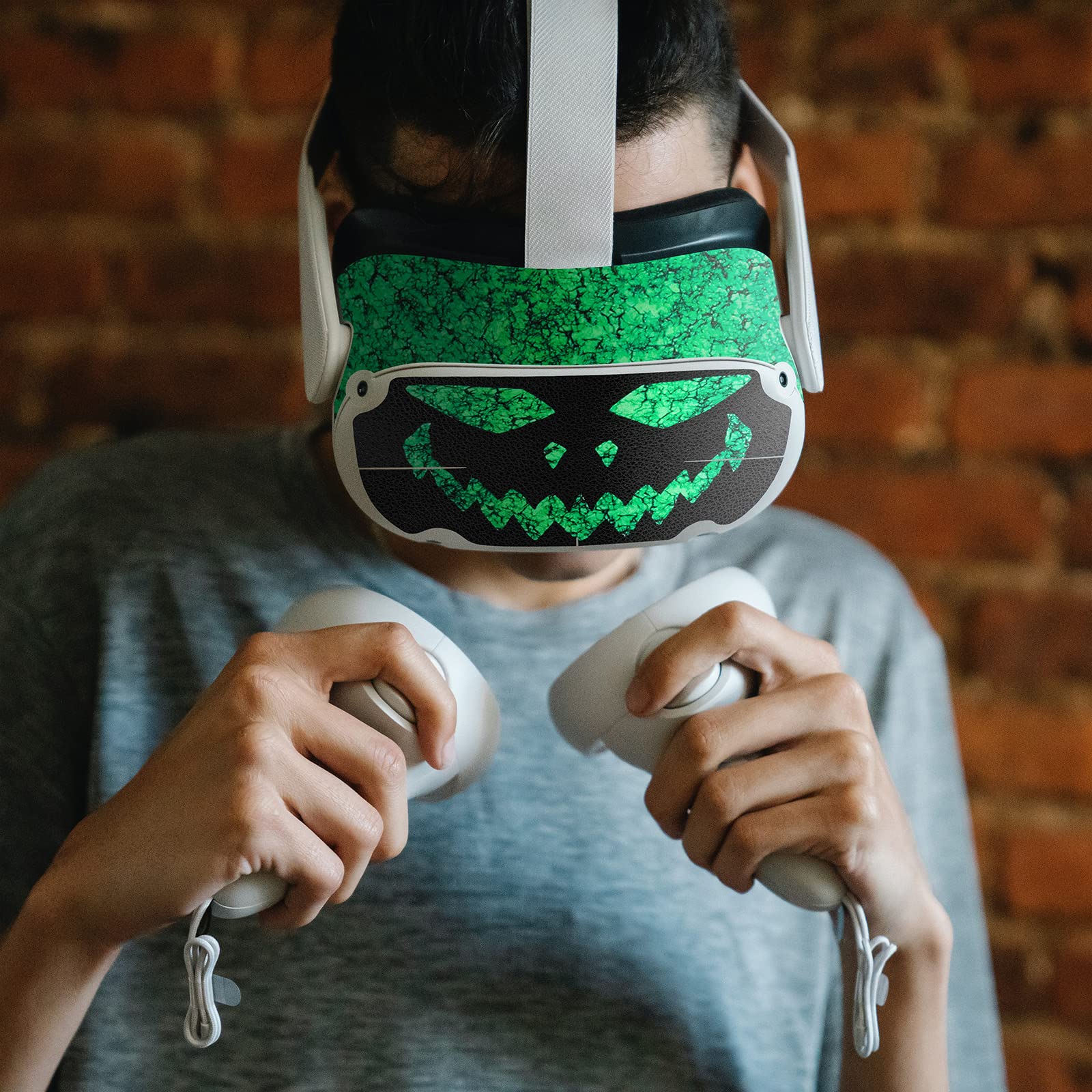 Geekria VR Headset & Controller Handle Skin Compatible with Oculus Quest 2 - Durable Scratch-Resistant Protective Cover with Horror Stickers - Perfect for Gaming, VR Experiences & Accessories Protection