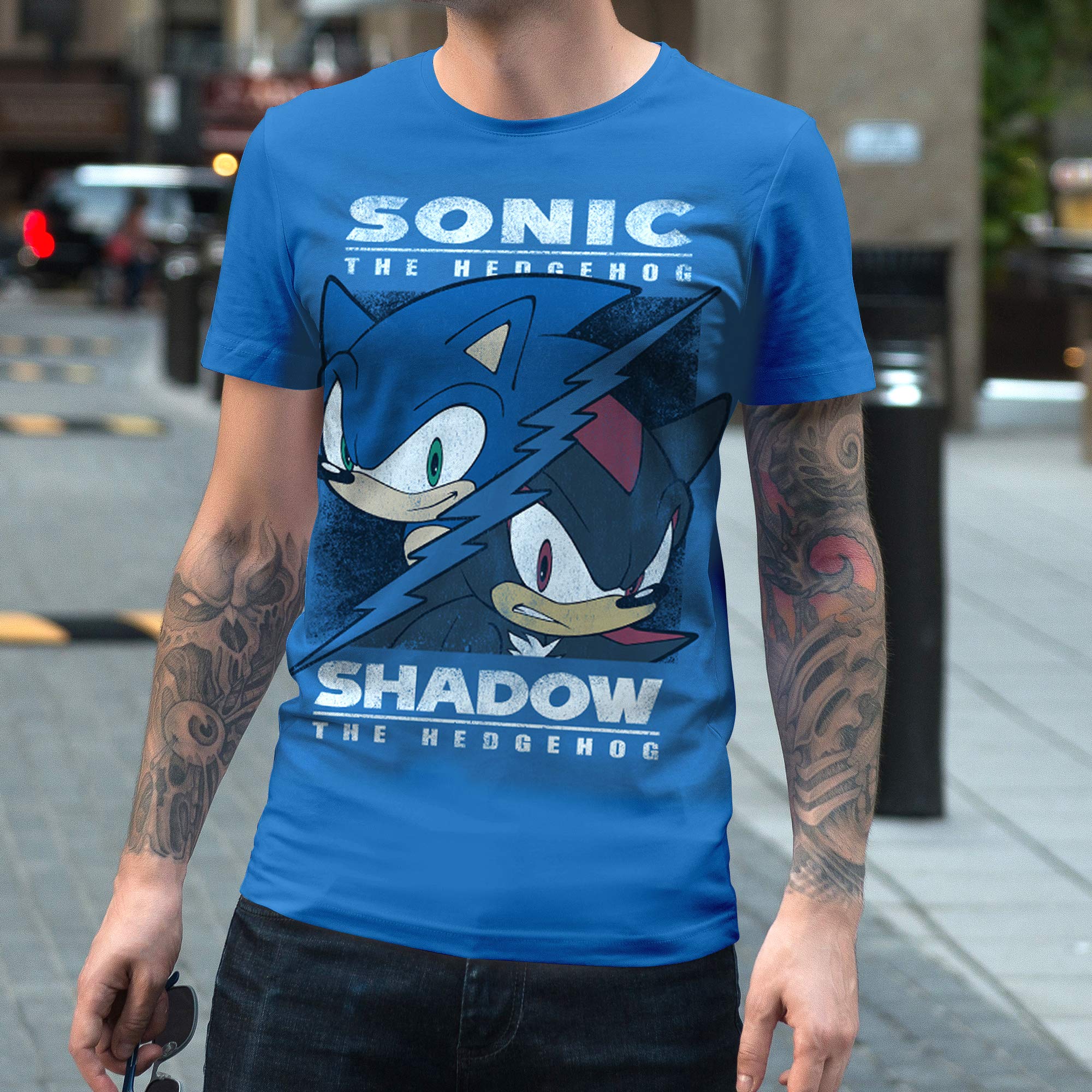 Sonic vs Shadow Split Graphic T-Shirt for Men & Women - Classic Video Game Vintage Distressed Tee - Perfect for Gaming Events, Cosplay & Retro Fashion Lovers