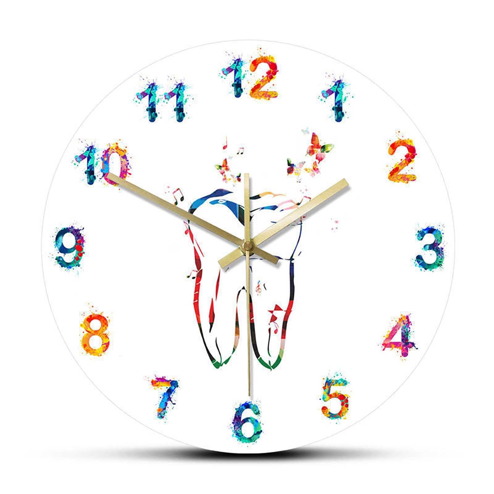 DEIOVR Colorful Butterfly Teeth Fashion Print Wall Clock - Silent Round Battery Operated Clock for Living Room, Bedroom, Office - Perfect Home Decor for Indoor & Outdoor Use