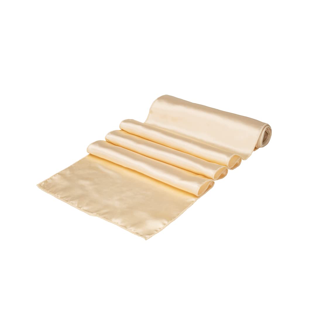 Restaurantware Table Tek 12 x 108 Inch Satin Table Runners - Set of 10 Machine Washable Decorative Sand Polyester Table Runners for Weddings, Parties, Events & Banquets - Perfect for Dining Tables, Buffets, and Reception Decorations