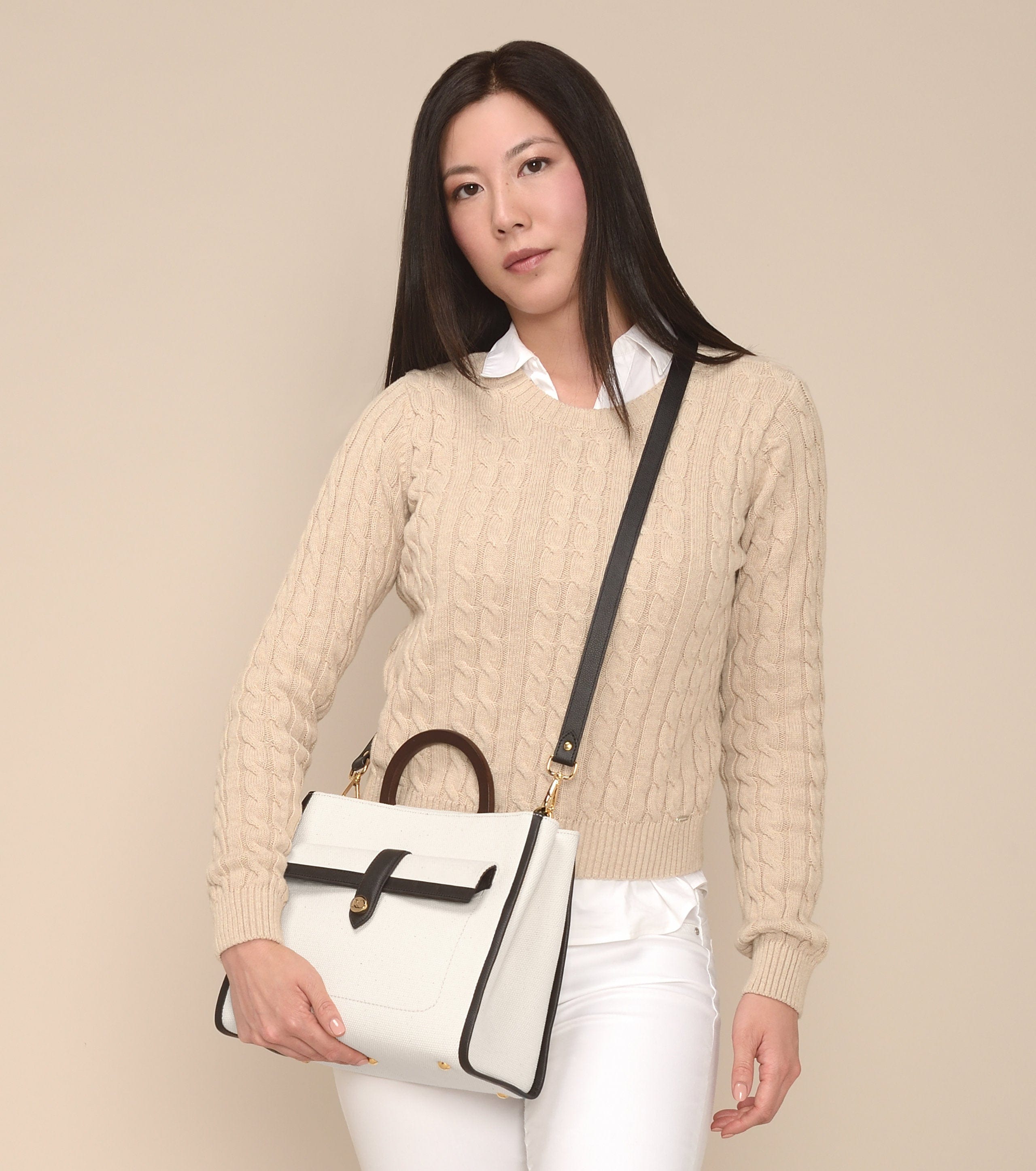 Organic Canvas Crossbody Bag for Women - Midi Dune Style in Black & White | Perfect for Travel, Shopping & Everyday Use