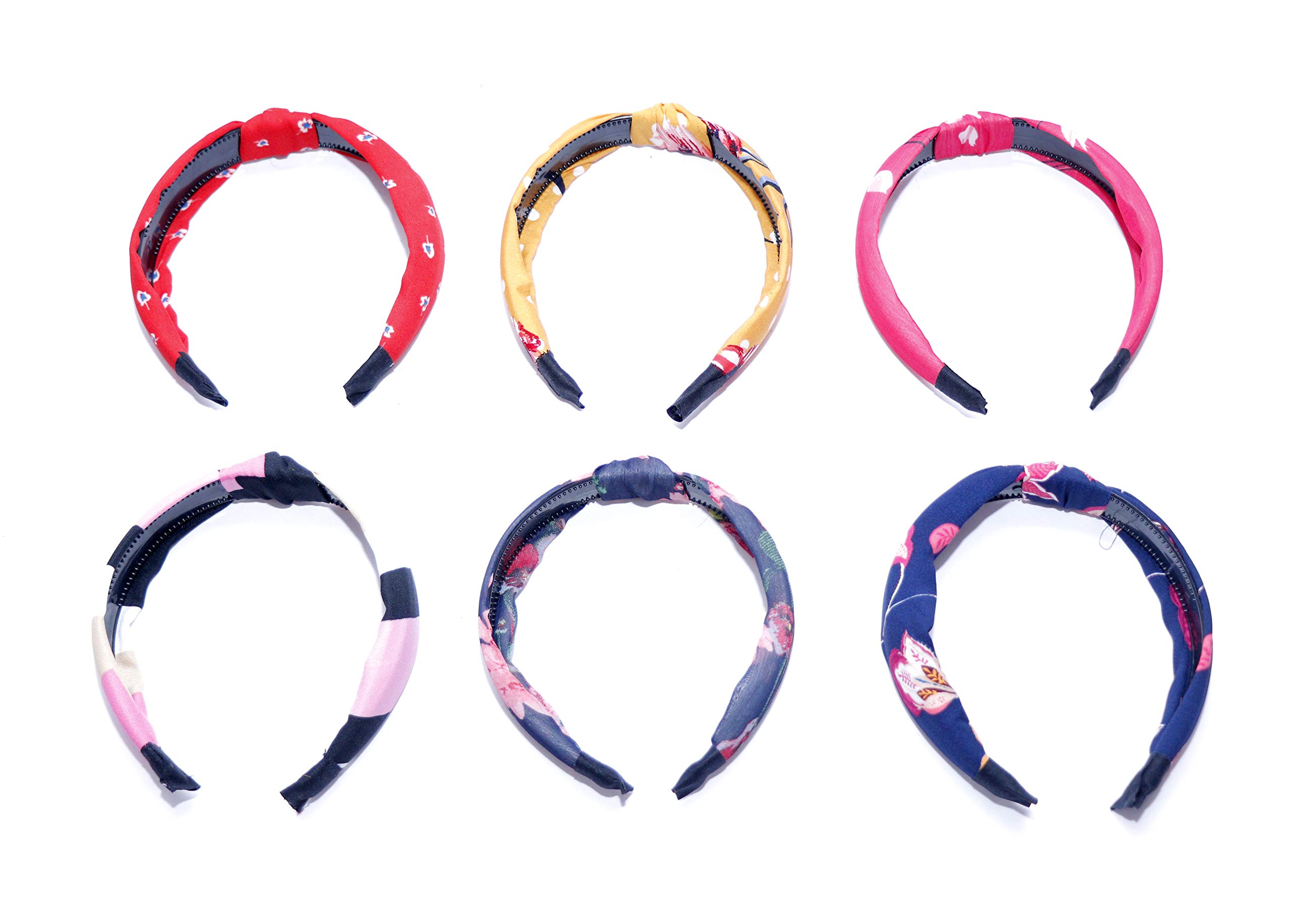 Navjai Women's Korean Style Solid Fabric Knot Headbands - Boho Criss Cross Hair Wraps for Girls & Women (6-Piece Set, Multicolor) | Perfect for Yoga, Beach, Festivals & Everyday Fashion