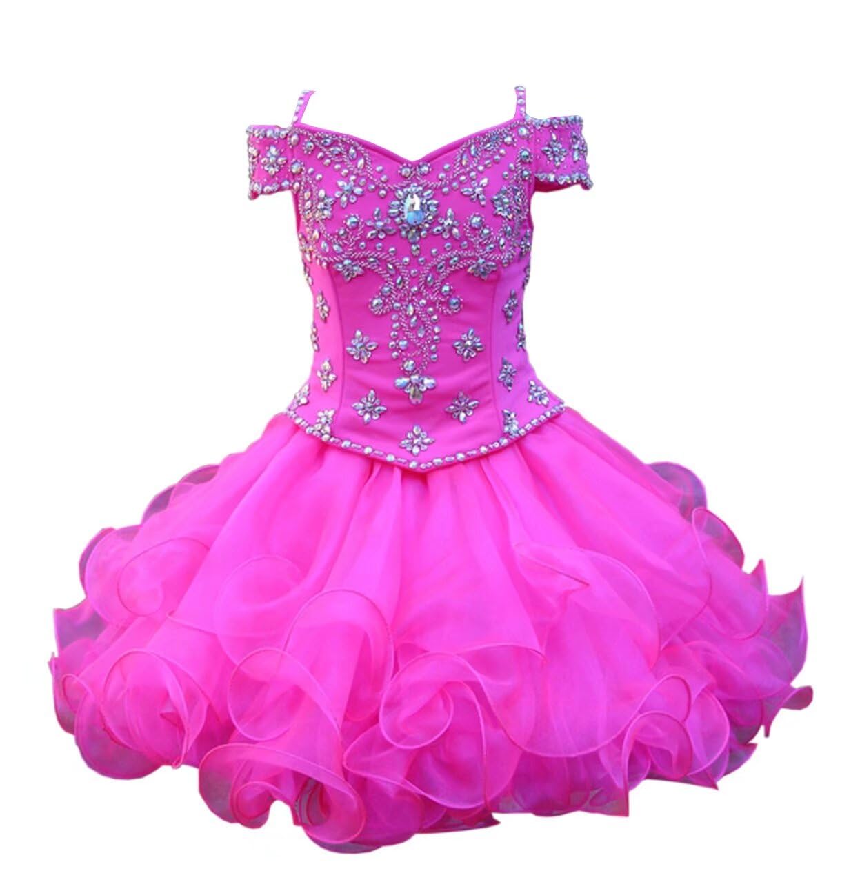 Ball Gown Cupcake Toddler Girl Pageant Dress with Cold Shoulder & Ruffles - Crystal Embellished Short Party Dress for Birthday, Pageants & Special Occasions 2025