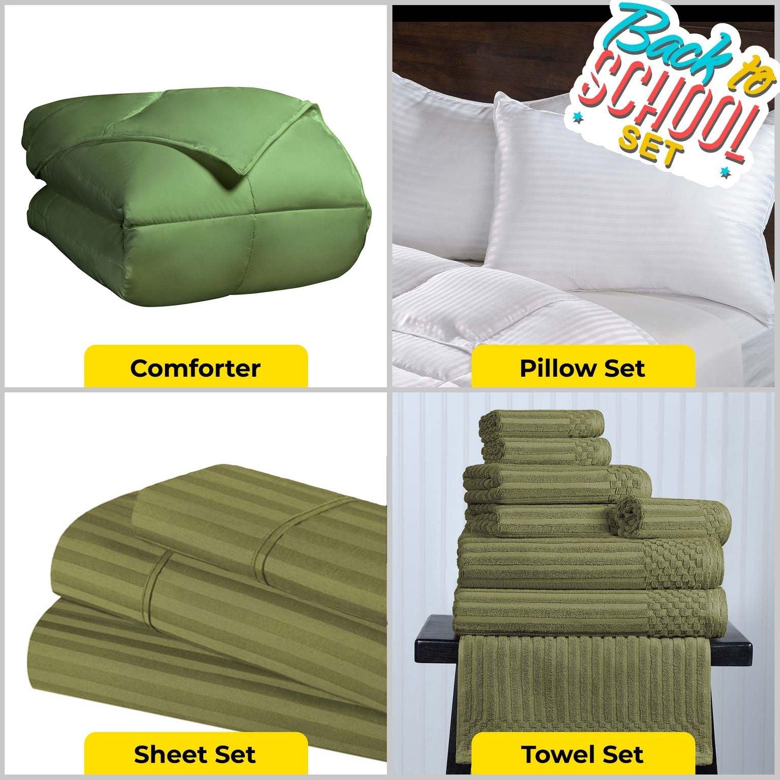 Back to School Essentials Kit - Twin/Twin XL Dorm Bundle in Green | Perfect for College Students & Dorm Room Setup