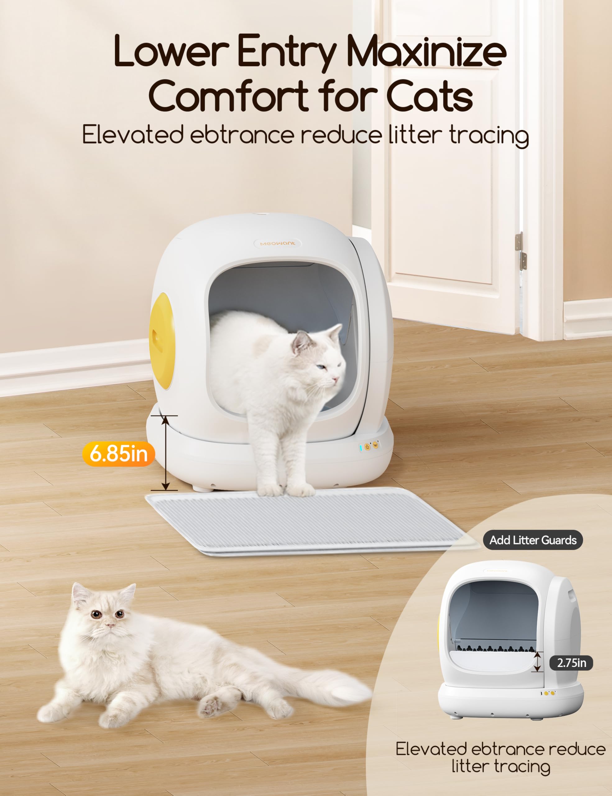MeoWant Self-Cleaning Cat Litter Box - Open Top Automatic Litter Box with Safety Protection & App Control | Odor-Free Solution for Multiple Cats | Perfect for Smart Homes & Busy Pet Owners