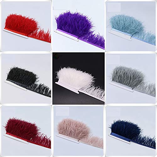 8-10cm Ostrich Feather Trim Fringe with Satin Ribbon for DIY Wedding Dresses, Party Decorations & Sewing Projects - Premium Blue Feathers for Bridal Gowns, Costumes & Home Decor
