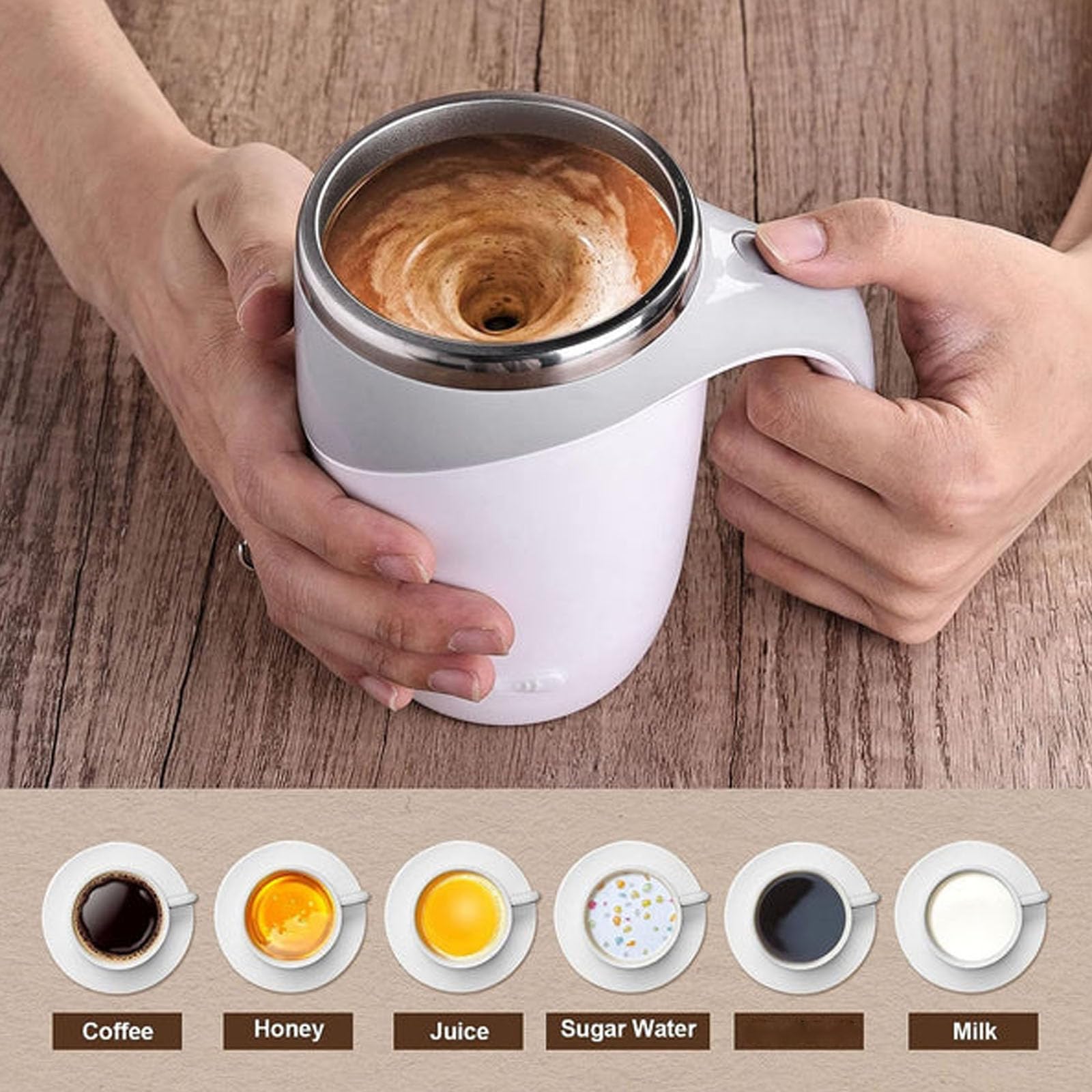 Self-Stirring Coffee Mug with Magnetic Technology - Automatic Stirring Travel Mug for Office, Home & Camping - White Insulated Coffee Cup with Lid (Perfect for Hot Drinks, Tea & Instant Coffee)