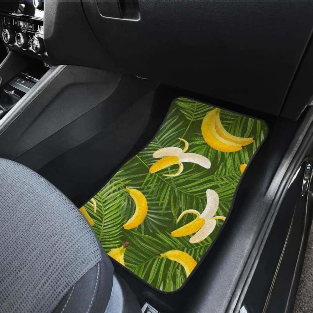 Banana Palm Leaves Pattern Car Mats - Front and Back Set for Cars, SUVs, Trucks - Non-Slip Rubber Backing - Perfect for Beach Trips, Summer Road Trips & Tropical Themed Vehicles