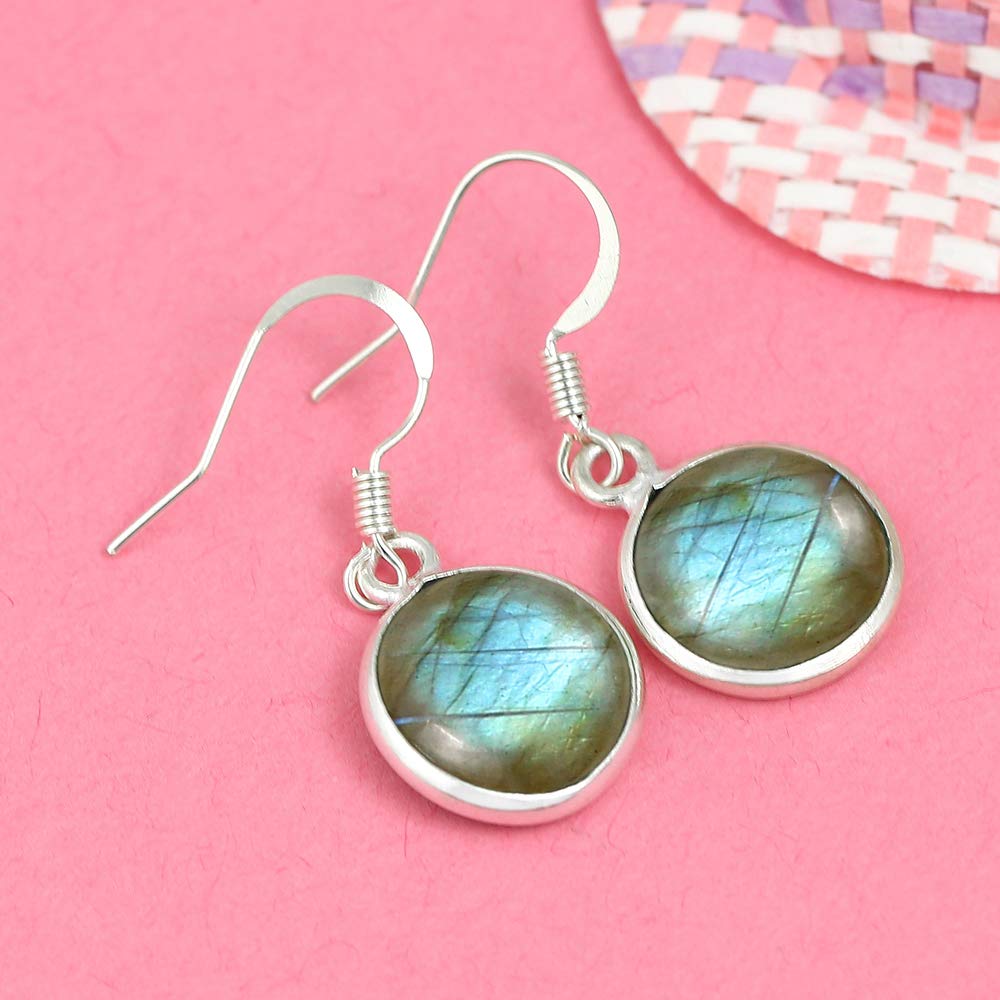 12.45ct Natural Round Gemstone Earrings for Women - Handmade Boho Dangle Jewelry for Gifts, Party & Wedding